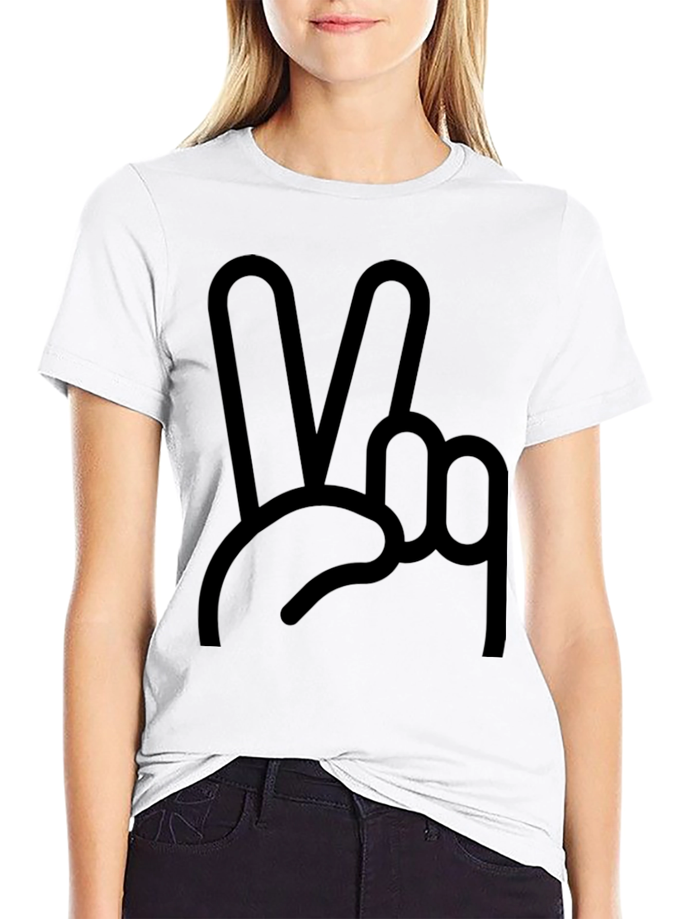 Peace Sign Graphic Tee - Black Cotton Blend Shirt