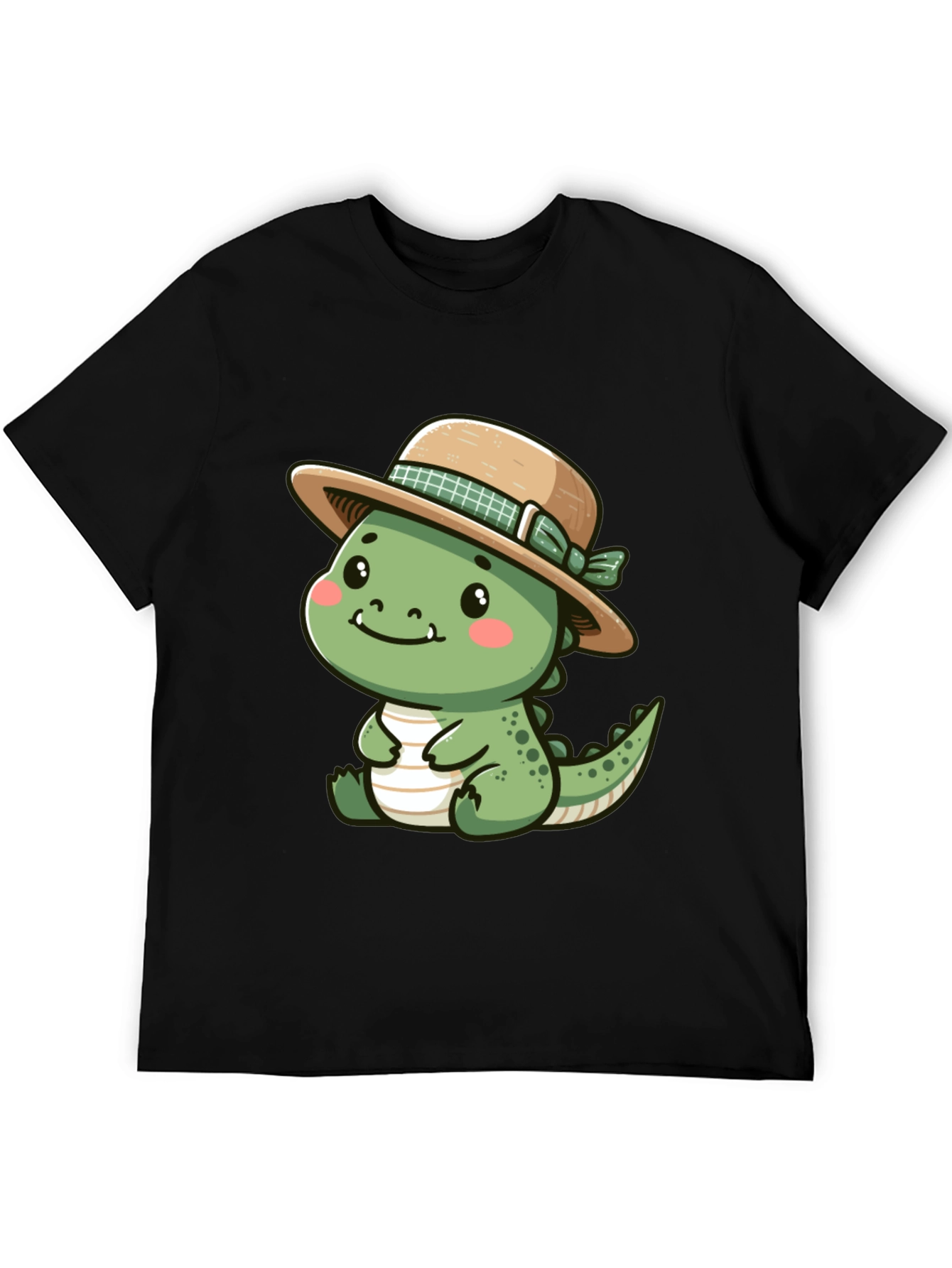 Cute Dino with Hat - Black T-Shirt