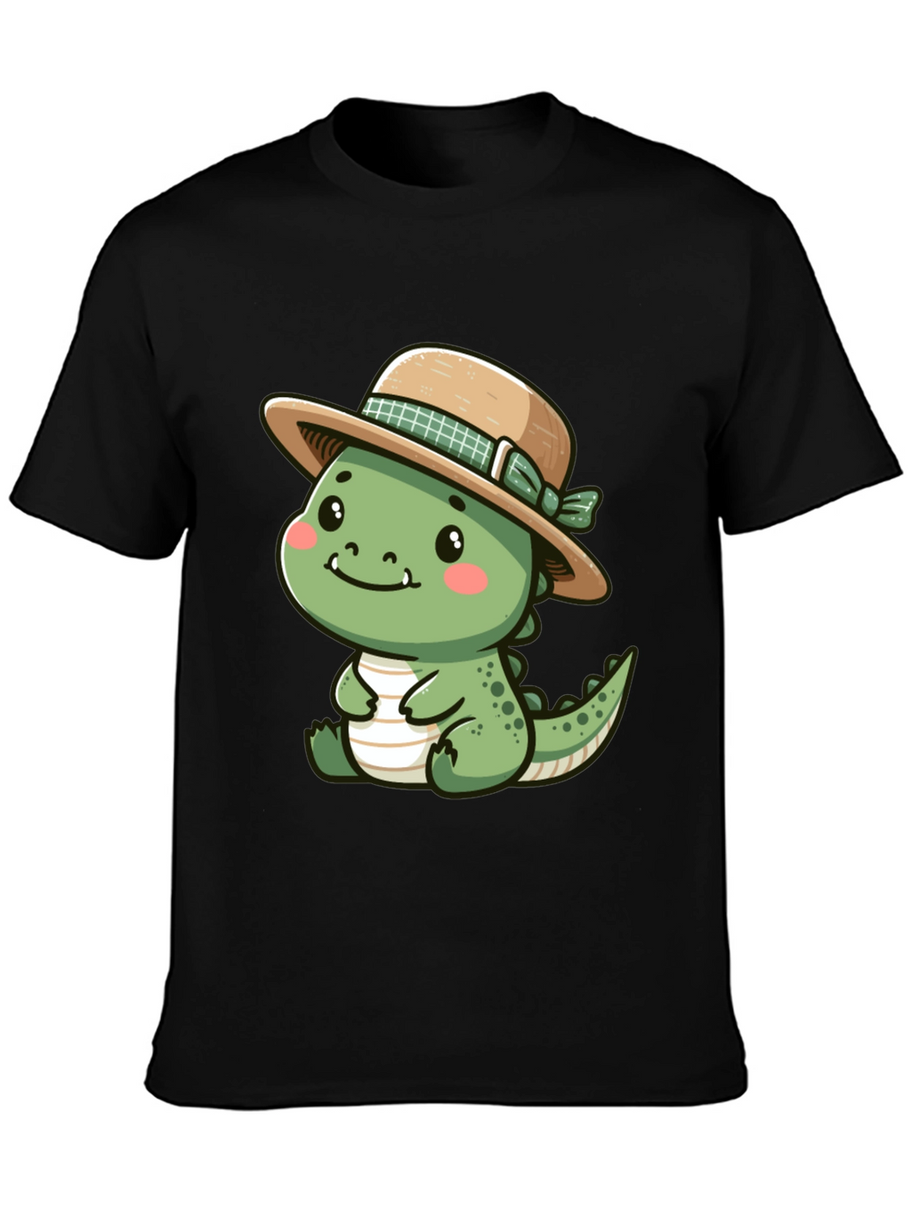 Cute Dino with Hat - Black T-Shirt