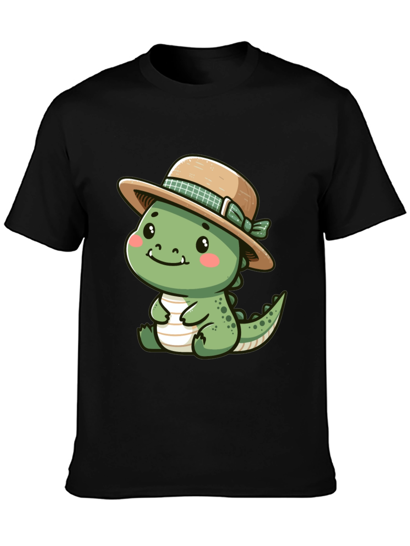 Cute Dino with Hat - Black T-Shirt