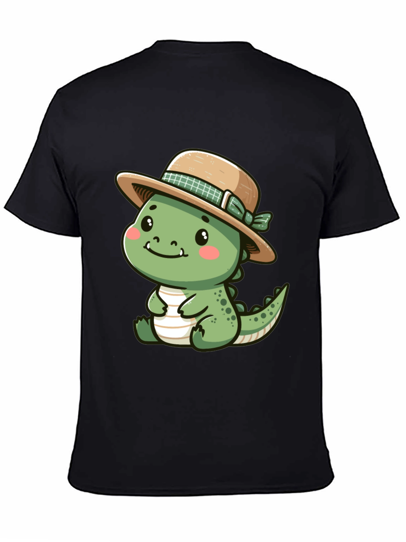 Cute Dino with Hat - Black T-Shirt