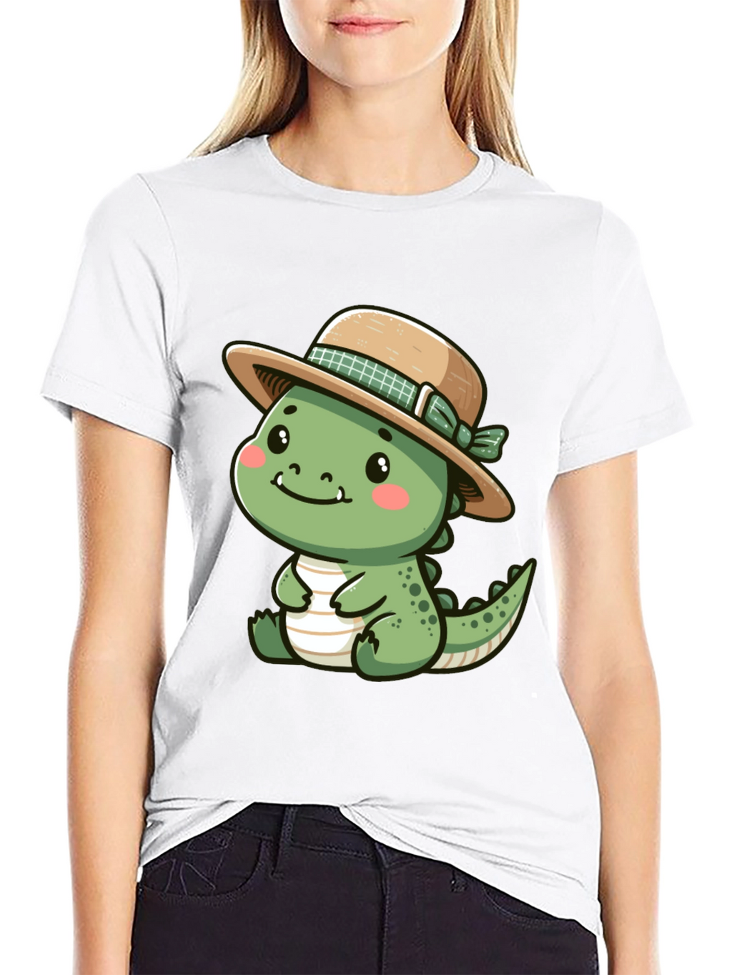 Cute Dino with Hat - Black T-Shirt