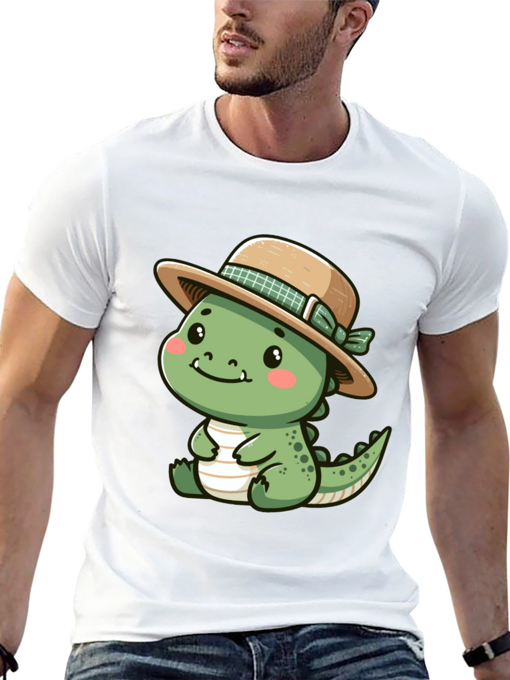 Cute Dino with Hat - Black T-Shirt