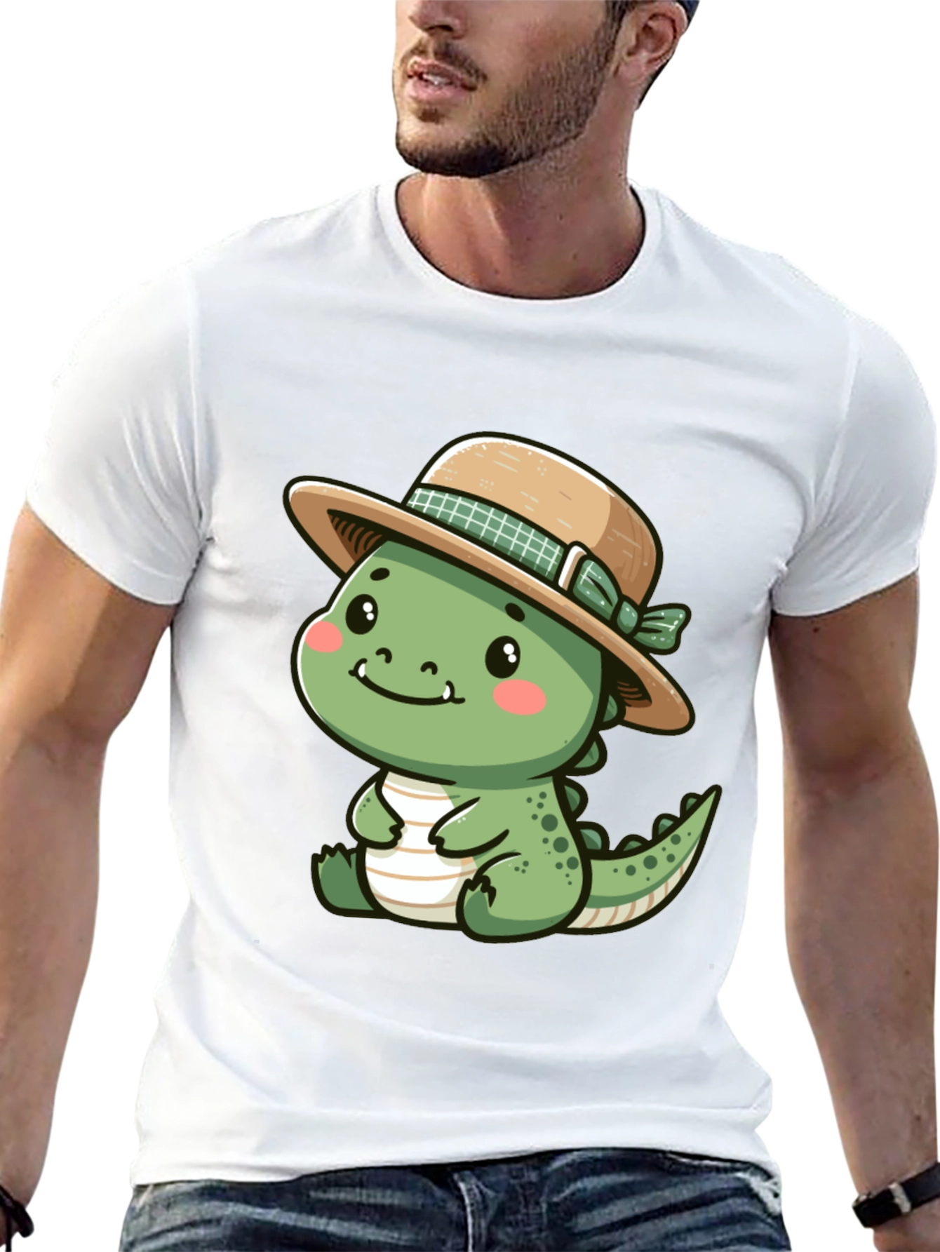 Cute Dino with Hat - Black T-Shirt