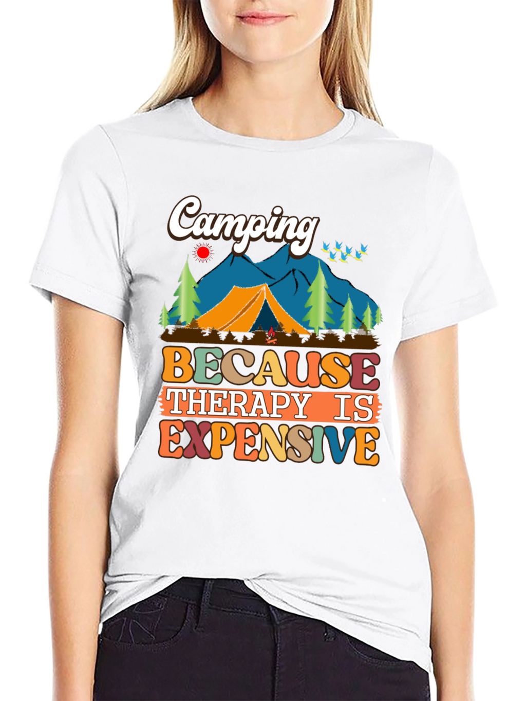 Camping Because Therapy Is Expensive Graphic Tee