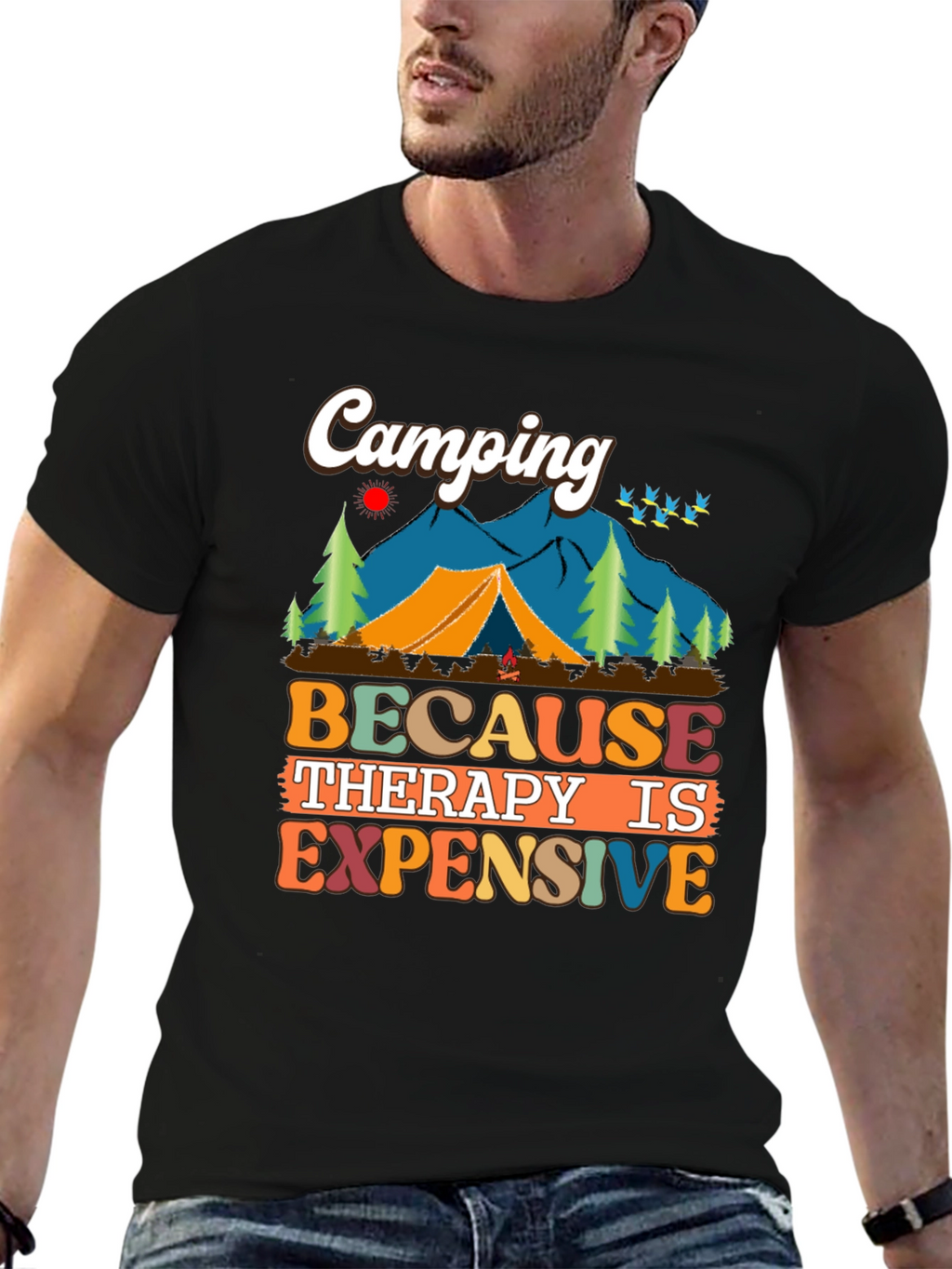 Camping Because Therapy Is Expensive Graphic Tee