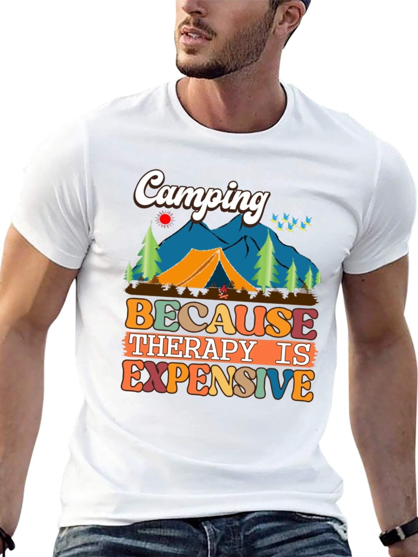 Camping Because Therapy Is Expensive Graphic Tee