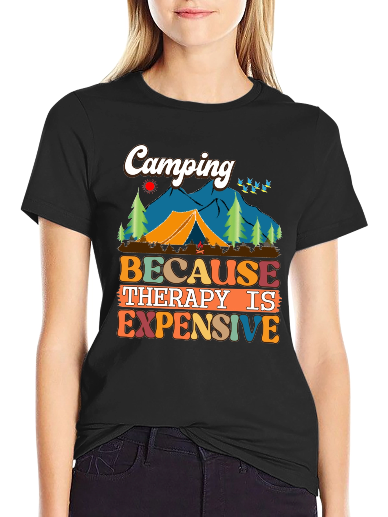 Camping Because Therapy Is Expensive Graphic Tee