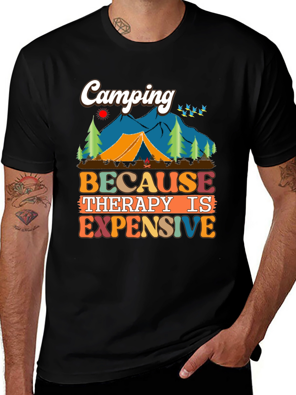 Camping Because Therapy Is Expensive Graphic Tee