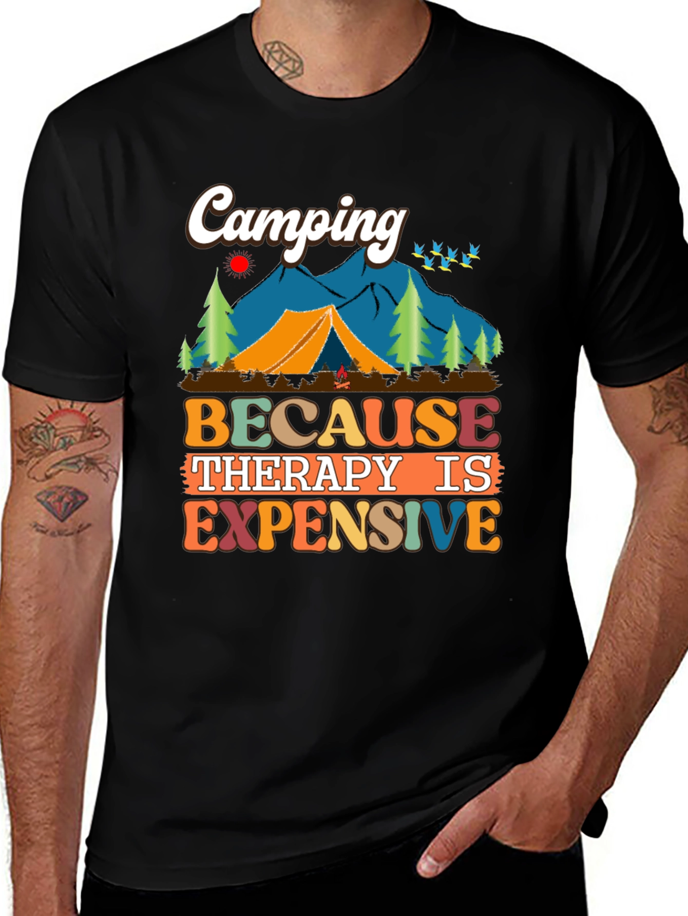Camping Because Therapy Is Expensive Graphic Tee