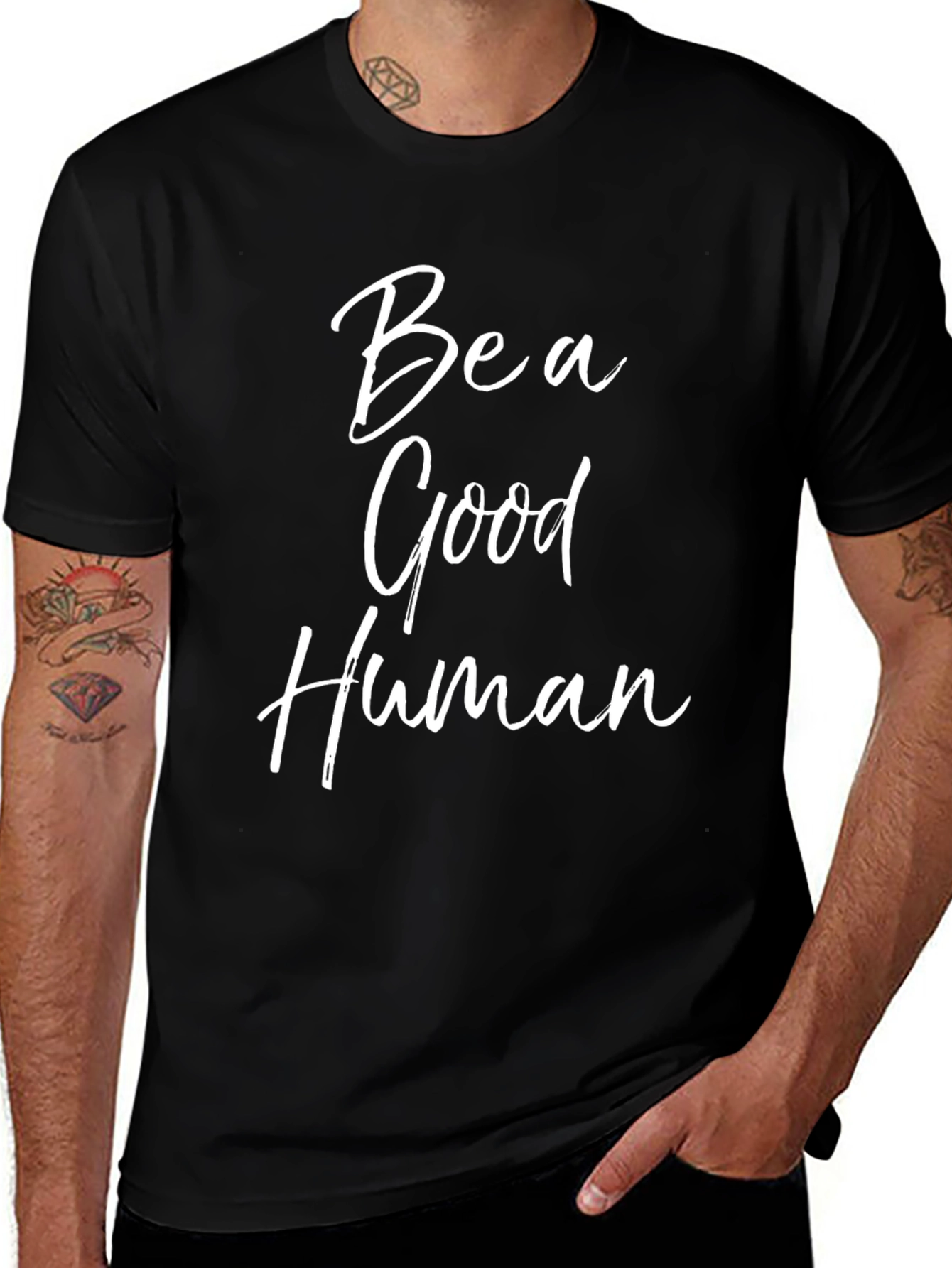 Be a Good Human Graphic Tee - Black Cotton Blend