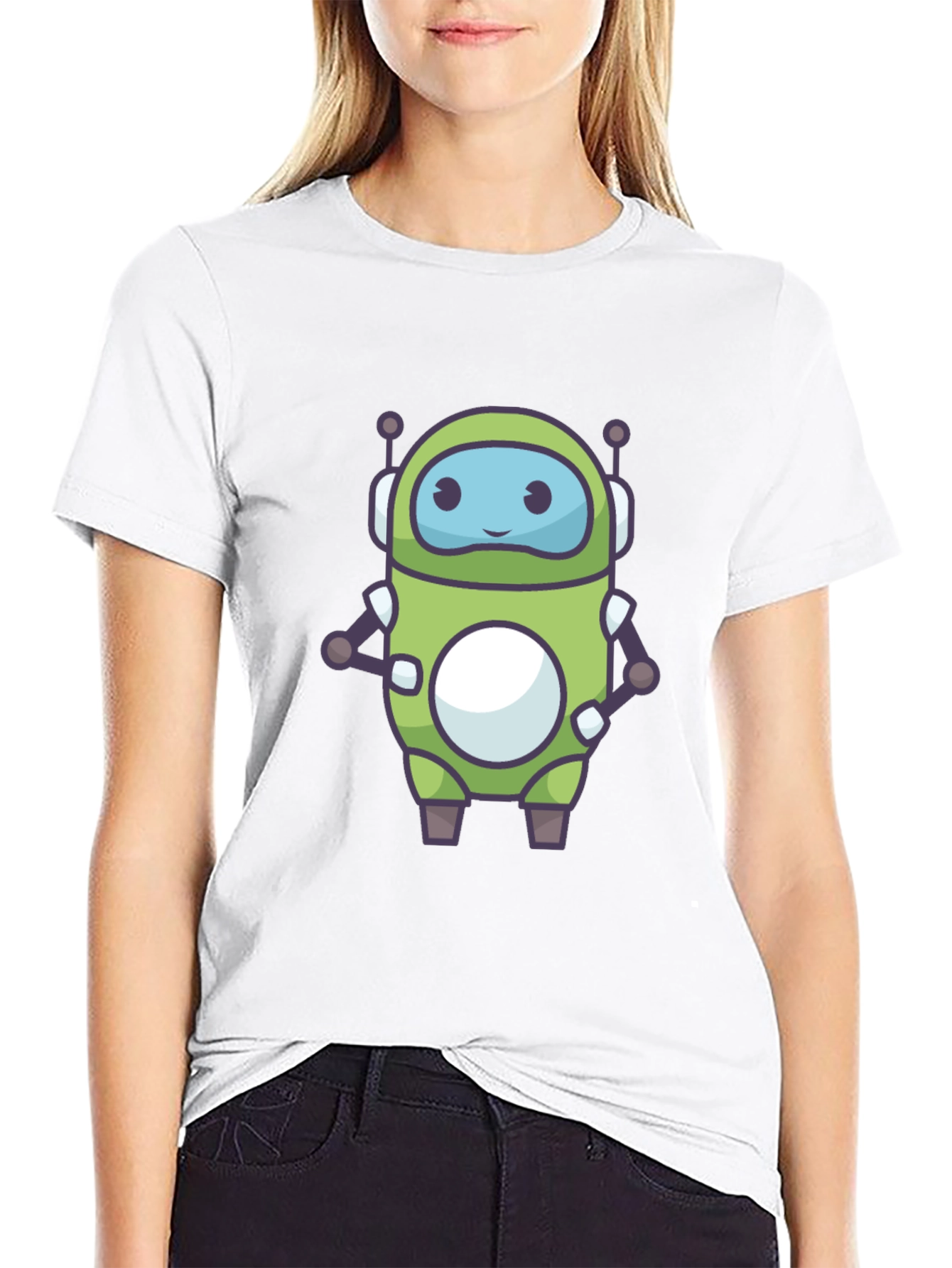 Green Robot Graphic Tee - Fun Tech Style