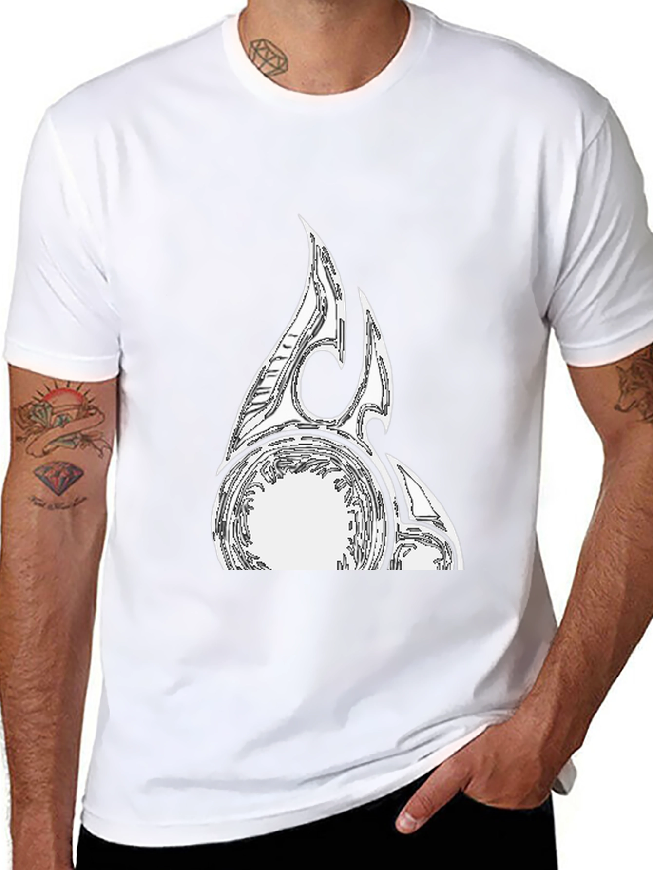 Black Graphic Tee with Abstract White Design