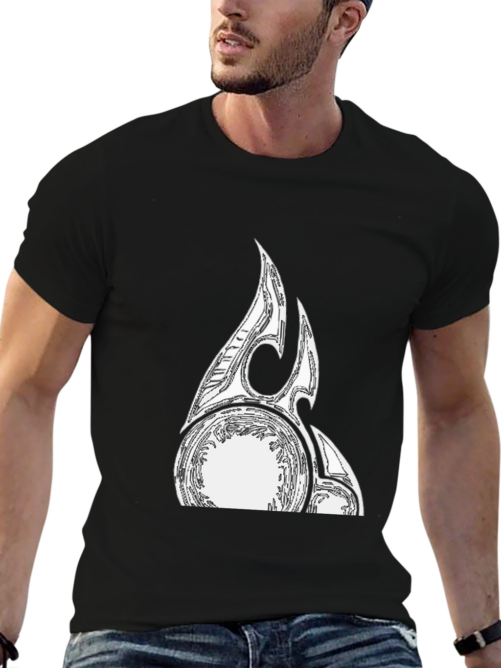 Black Graphic Tee with Abstract White Design