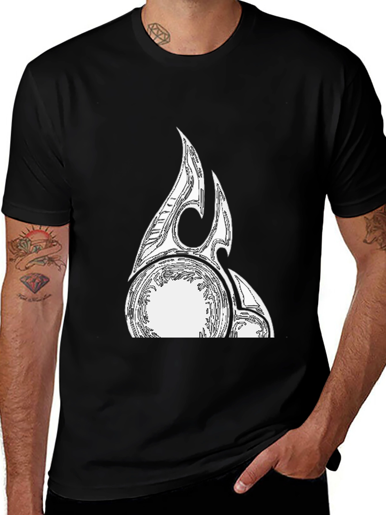 Black Graphic Tee with Abstract White Design