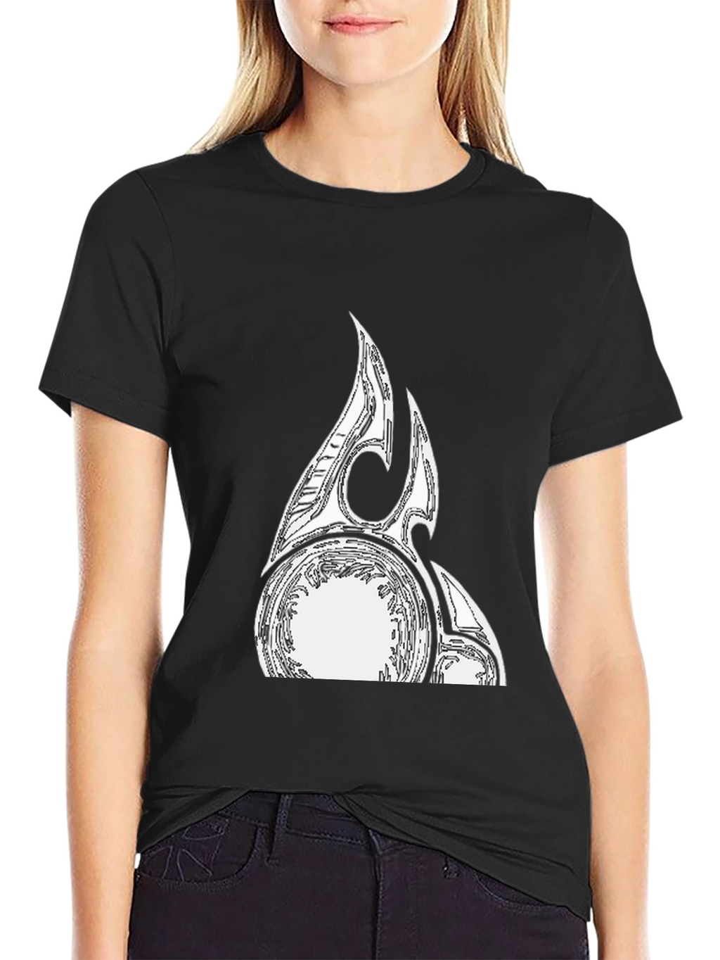 Black Graphic Tee with Abstract White Design