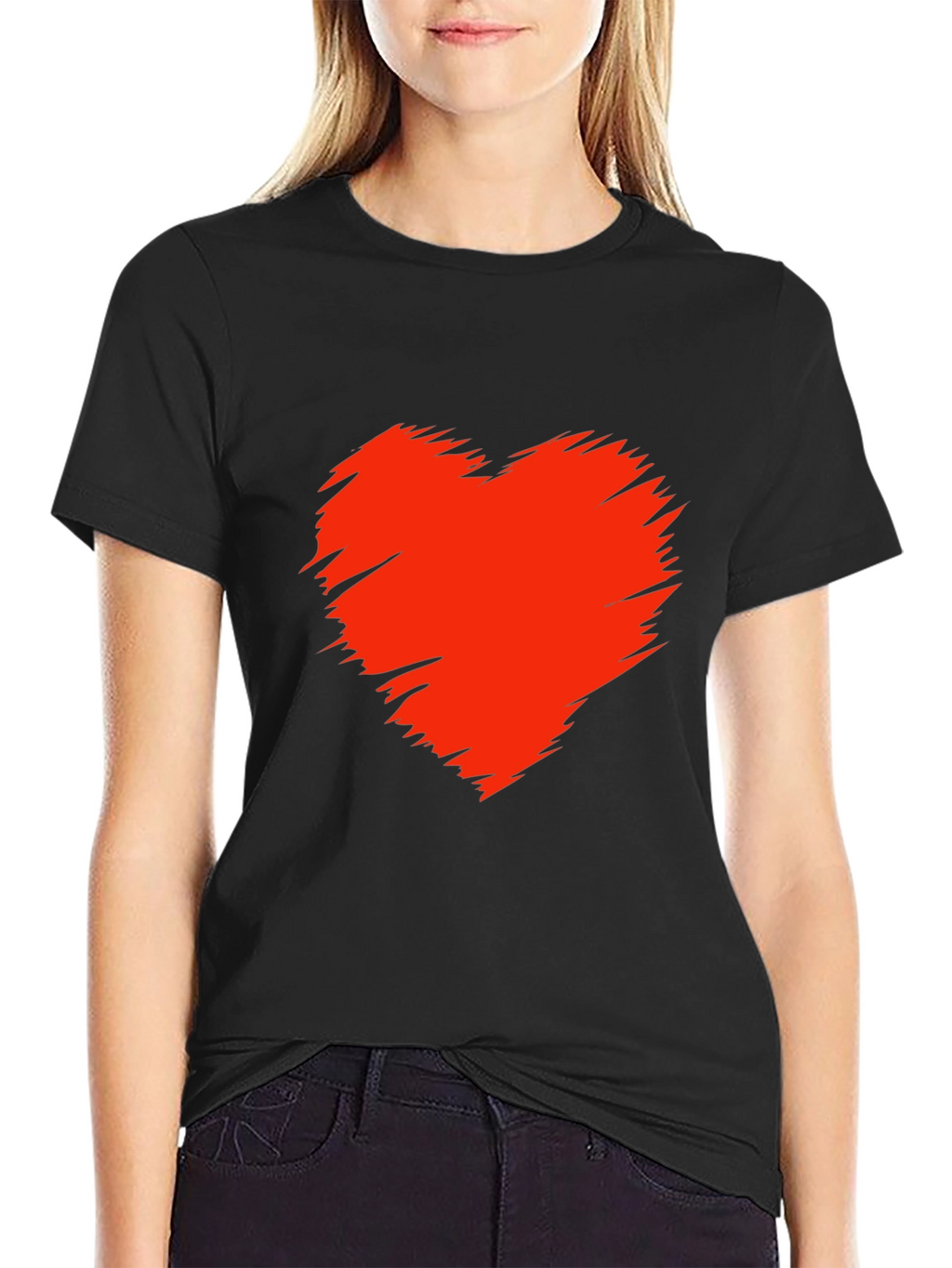 Mens Black T-Shirt with Red Heart Graphic