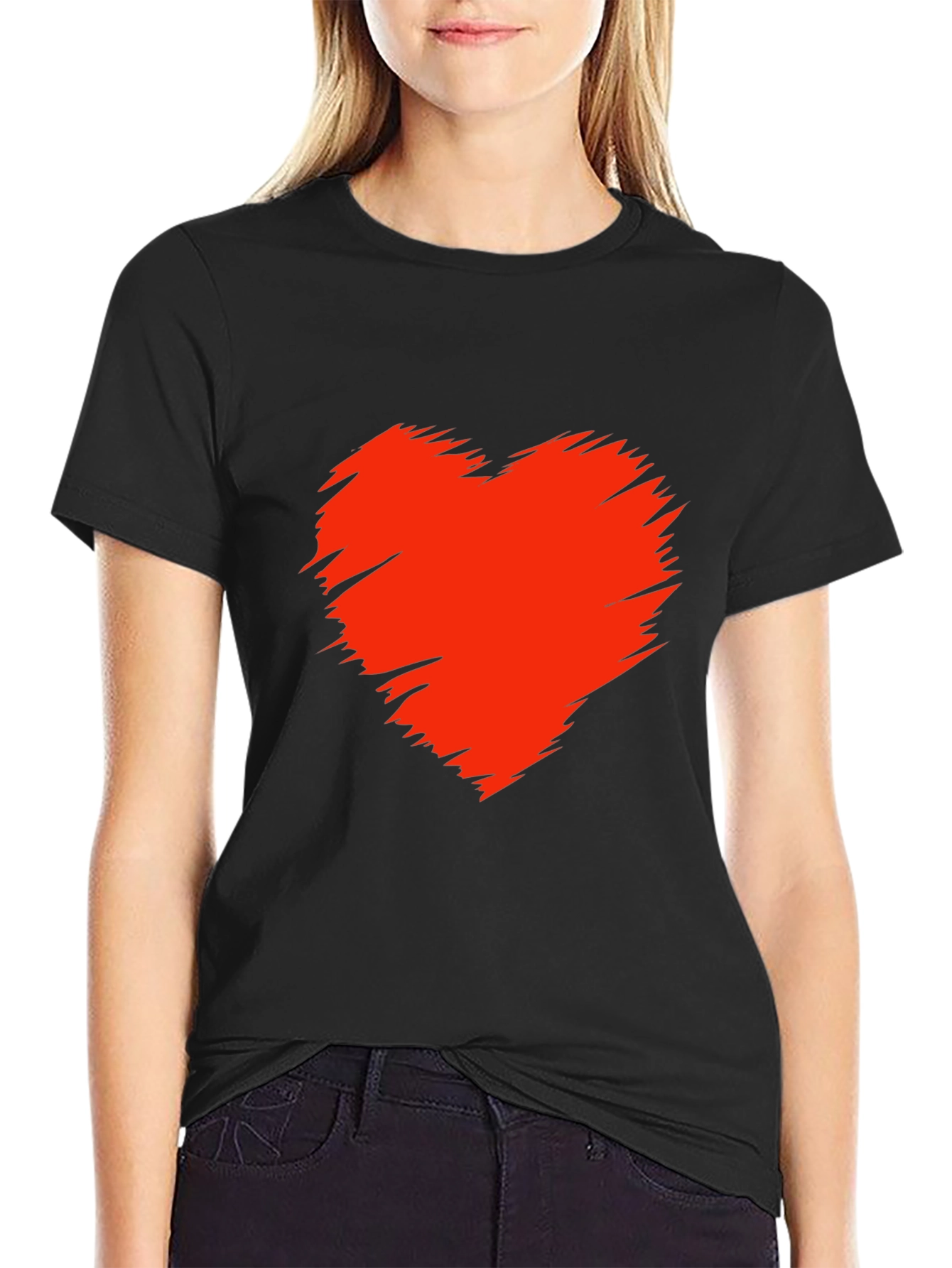 Mens Black T-Shirt with Red Heart Graphic