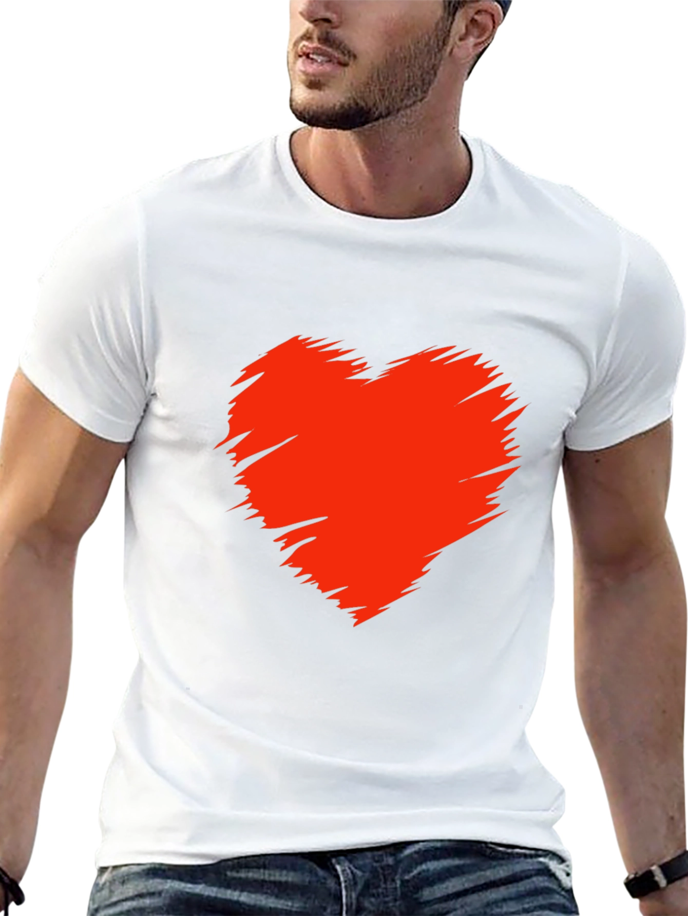 Mens Black T-Shirt with Red Heart Graphic