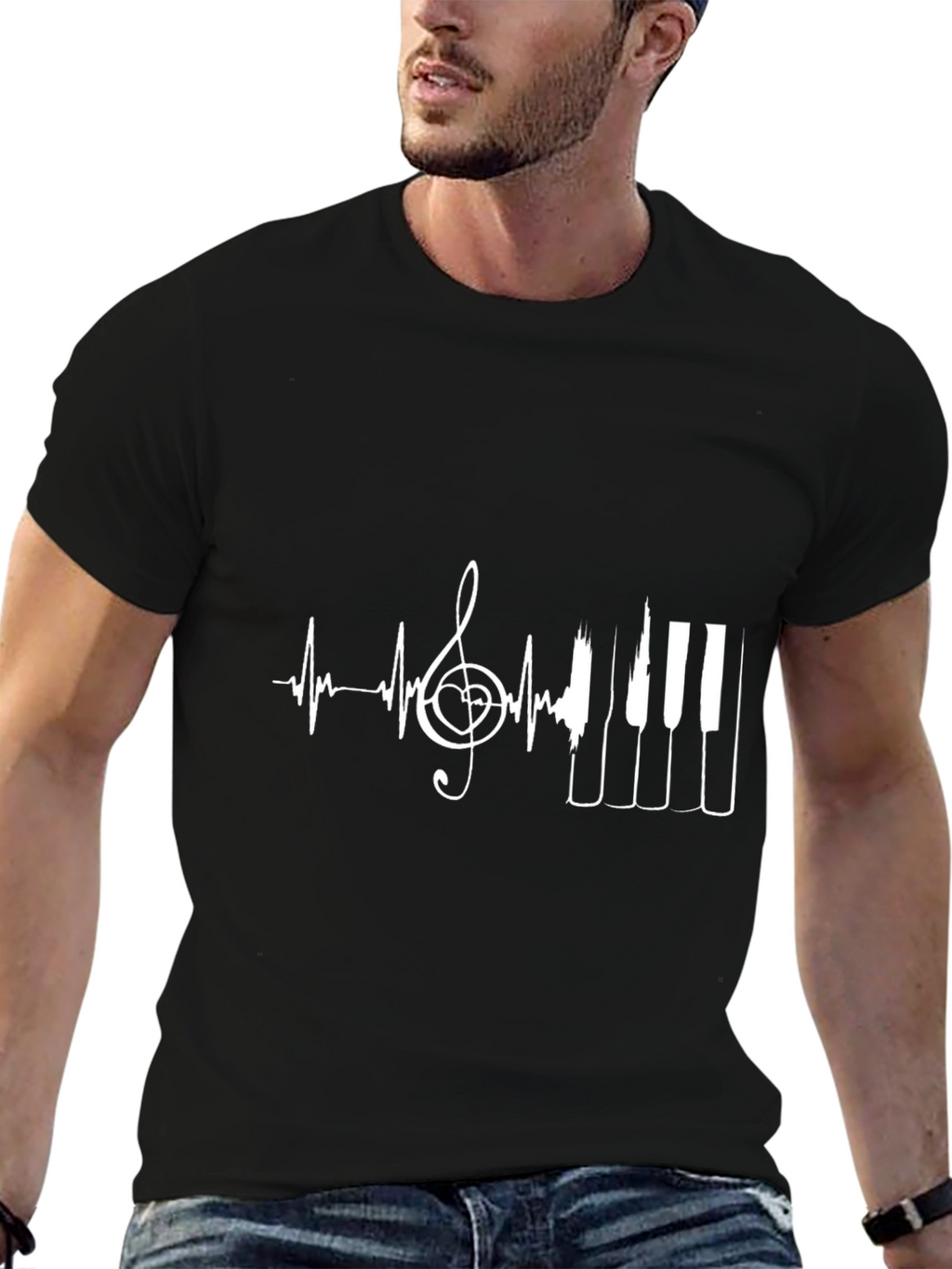 Music Lover T-Shirt - Heartbeat Piano Design