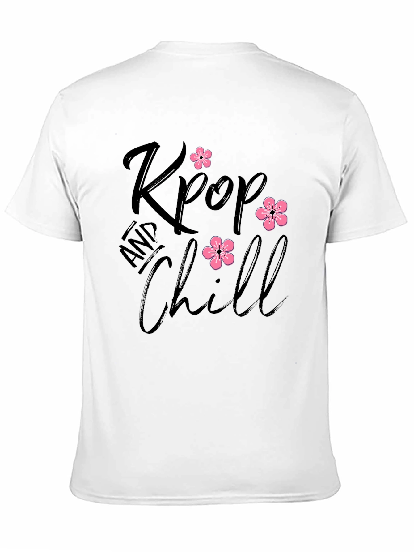 Kpop and Chill Black T-Shirt with Floral Accent