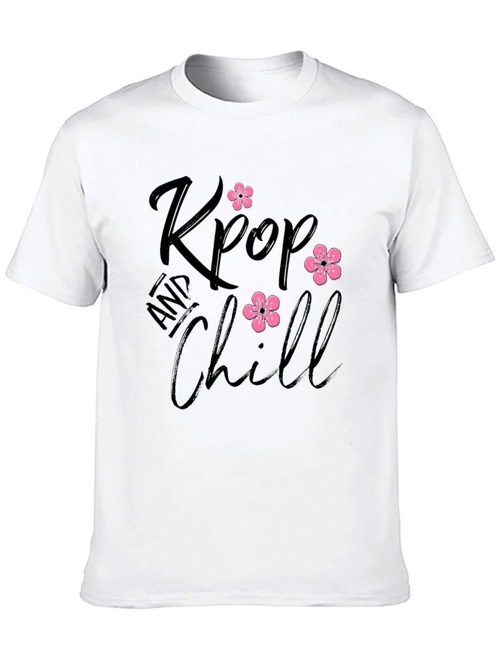 Kpop and Chill Black T-Shirt with Floral Accent