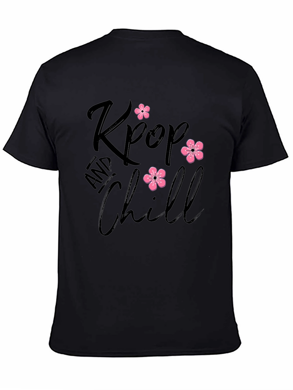 Kpop and Chill Black T-Shirt with Floral Accent