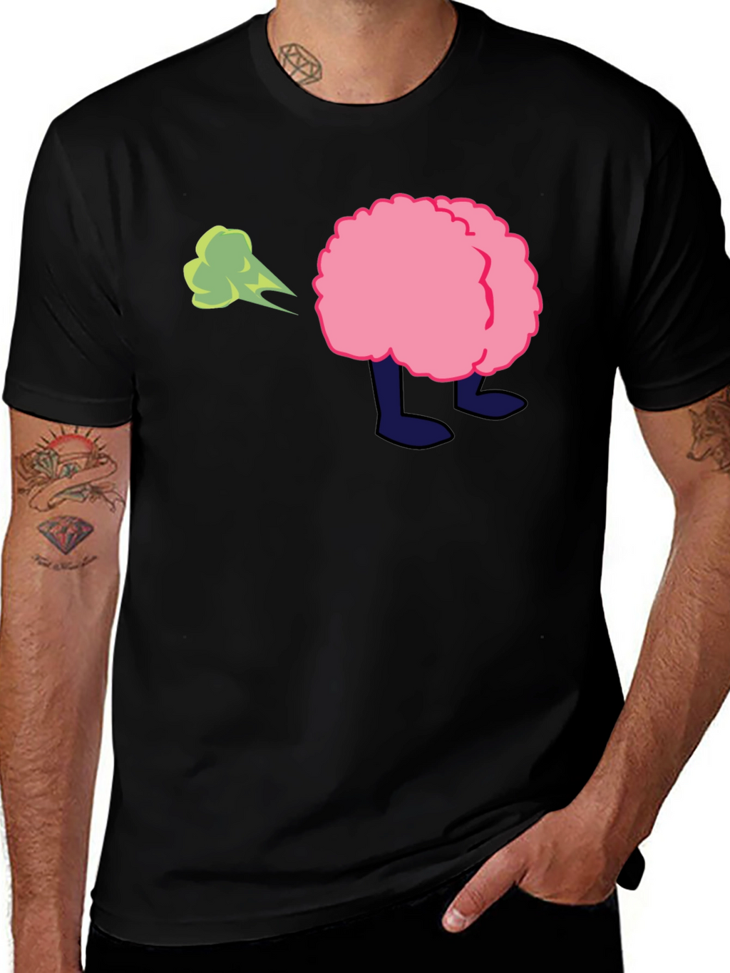 Cartoon Butt Fart Black T-Shirt