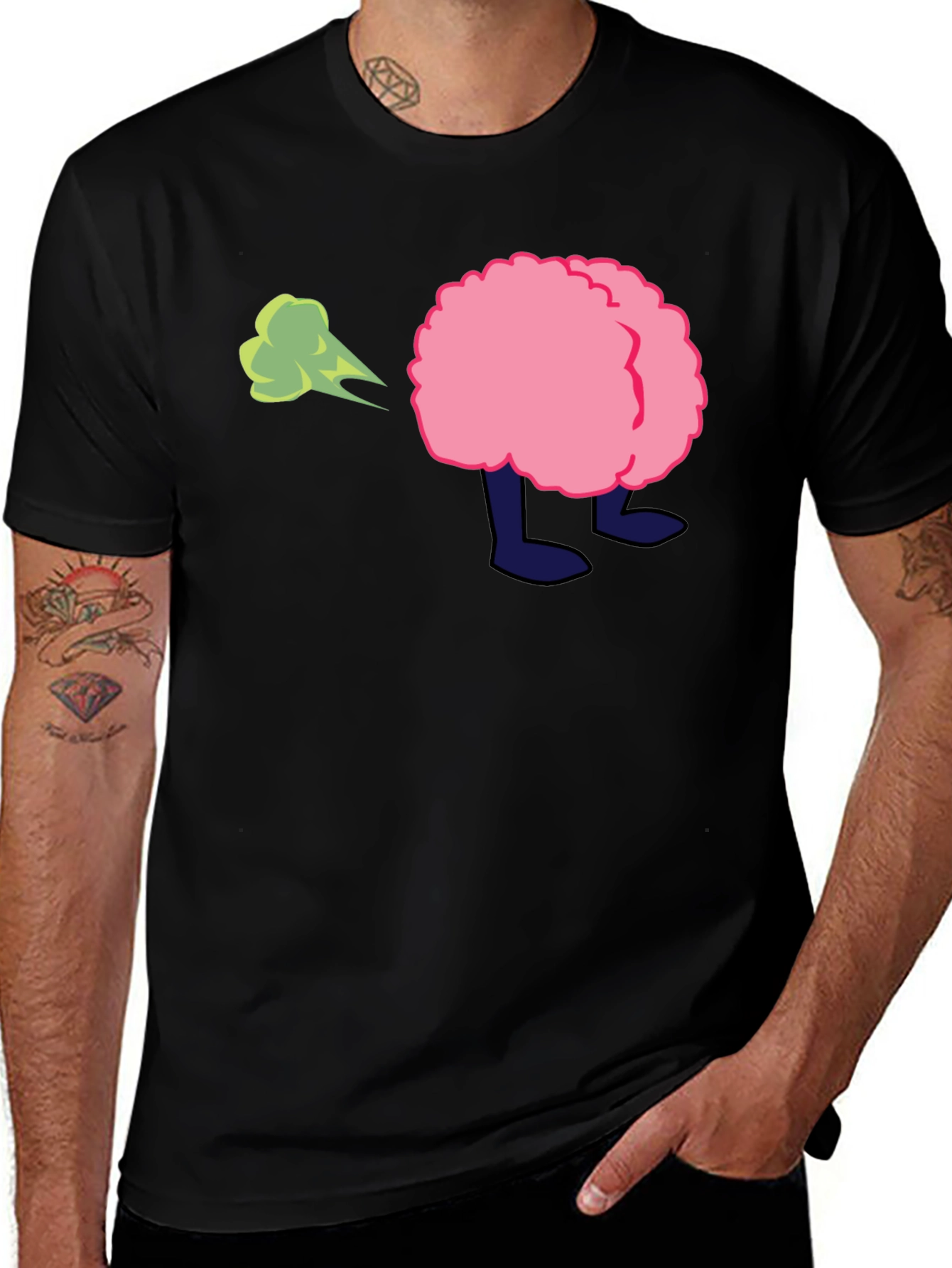 Cartoon Butt Fart Black T-Shirt