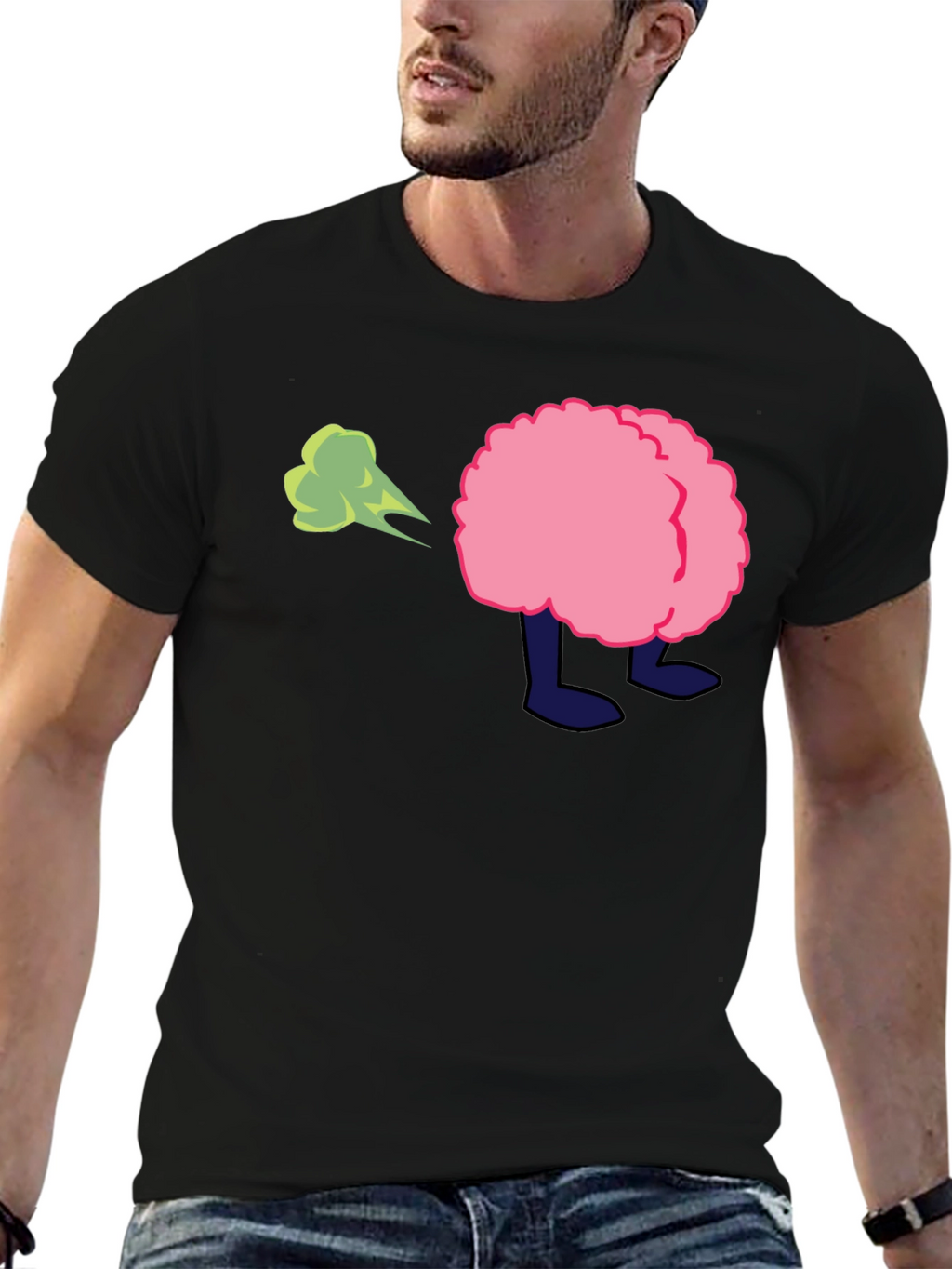 Cartoon Butt Fart Black T-Shirt