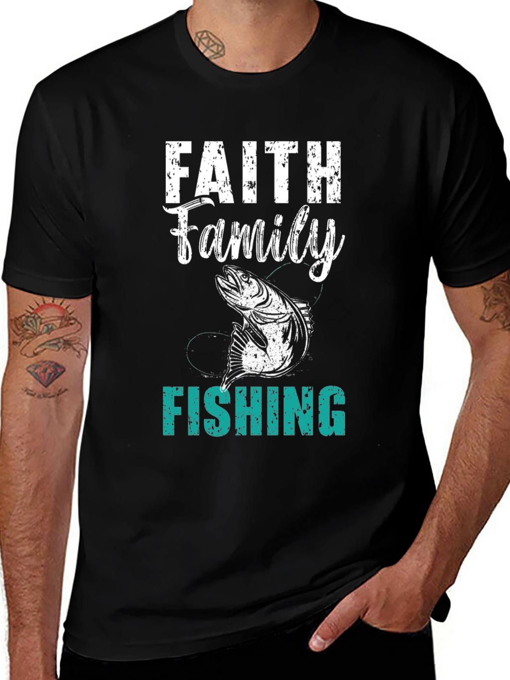 Faith Family Fishing Mens Black T-Shirt