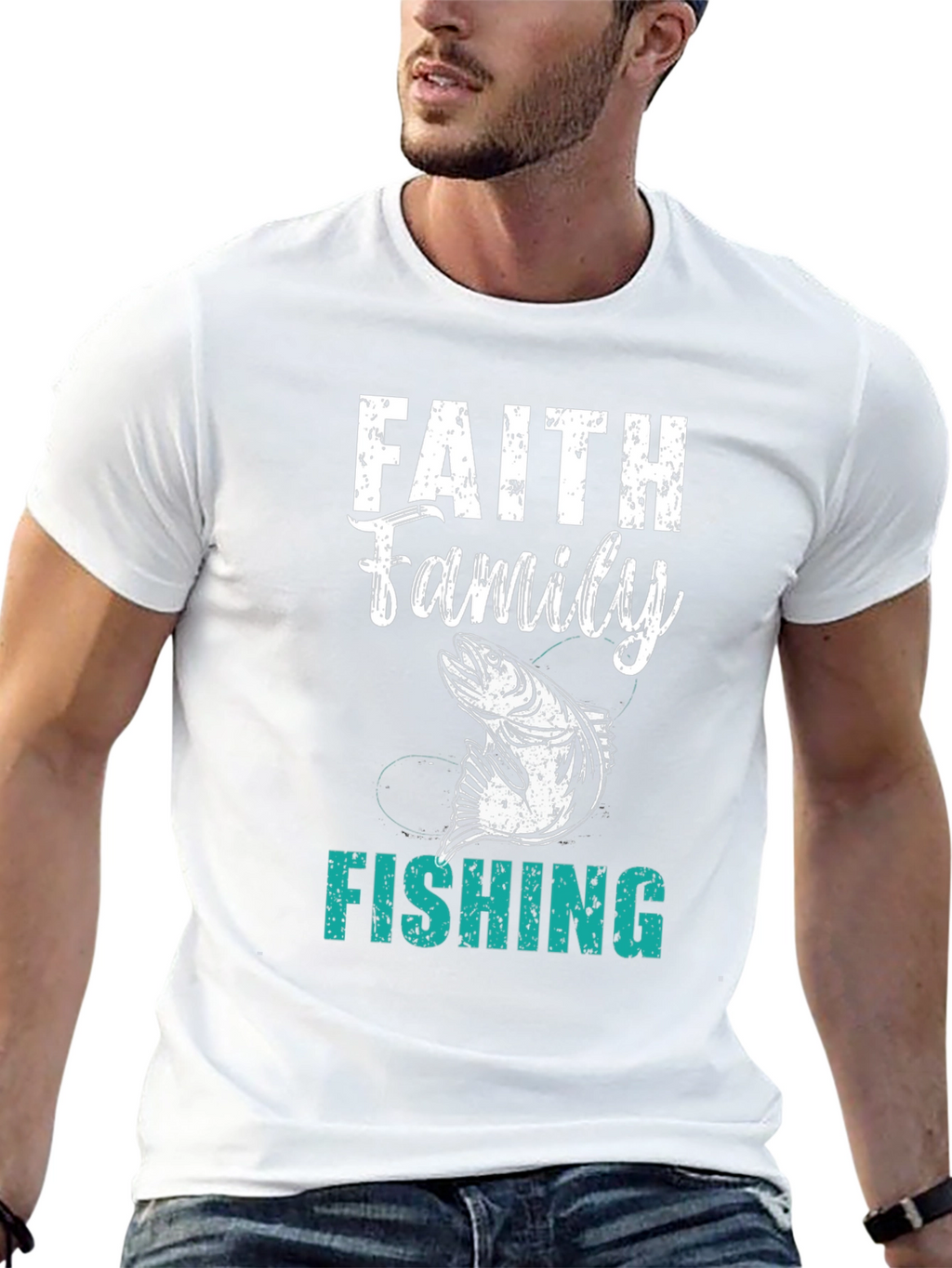 Faith Family Fishing Mens Black T-Shirt