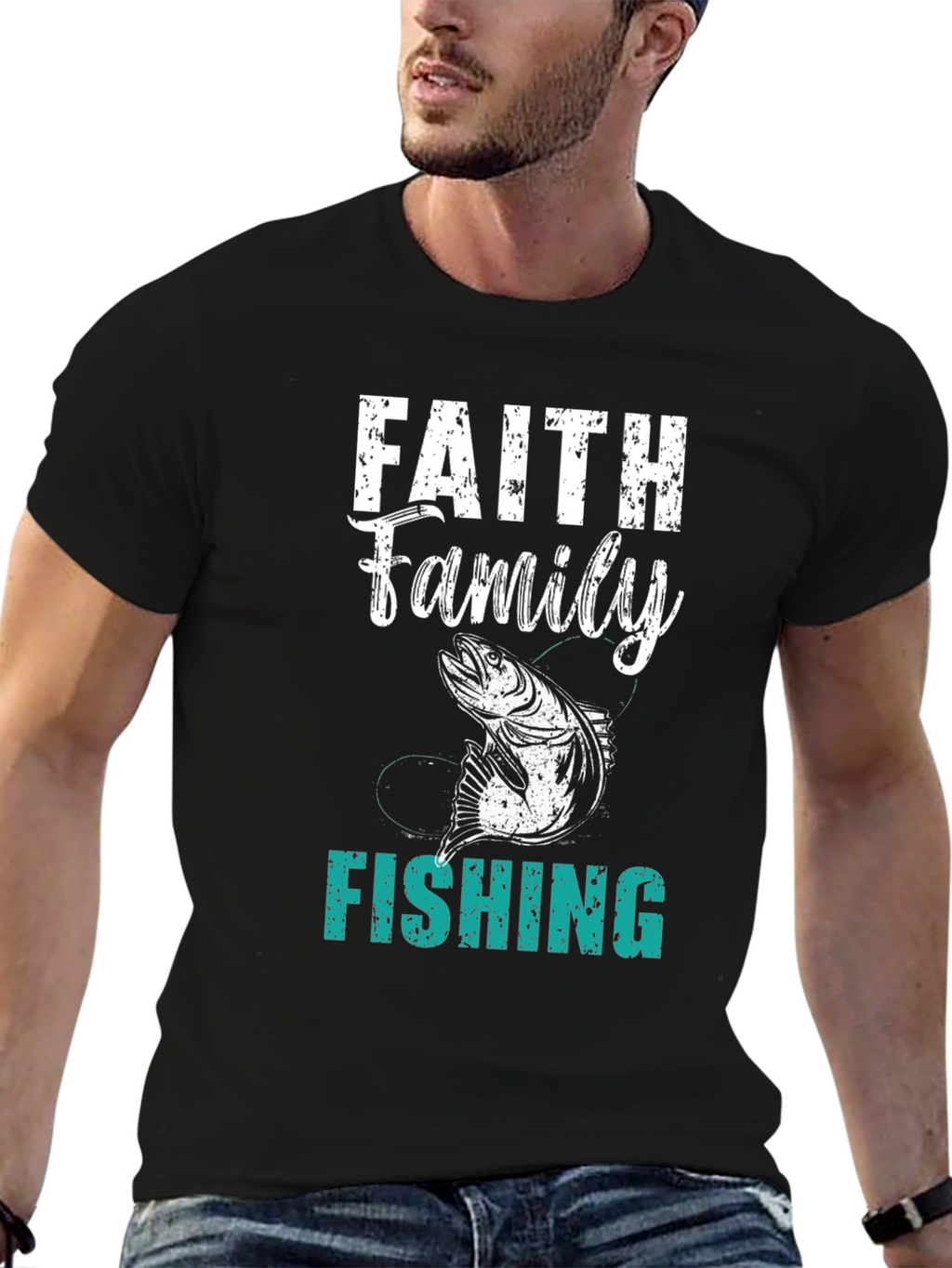 Faith Family Fishing Mens Black T-Shirt