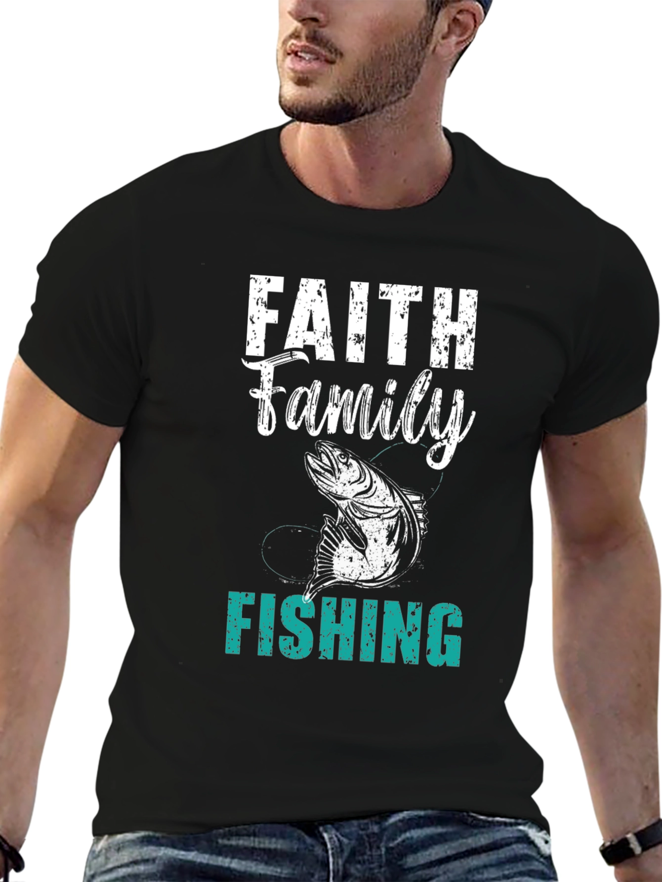 Faith Family Fishing Mens Black T-Shirt