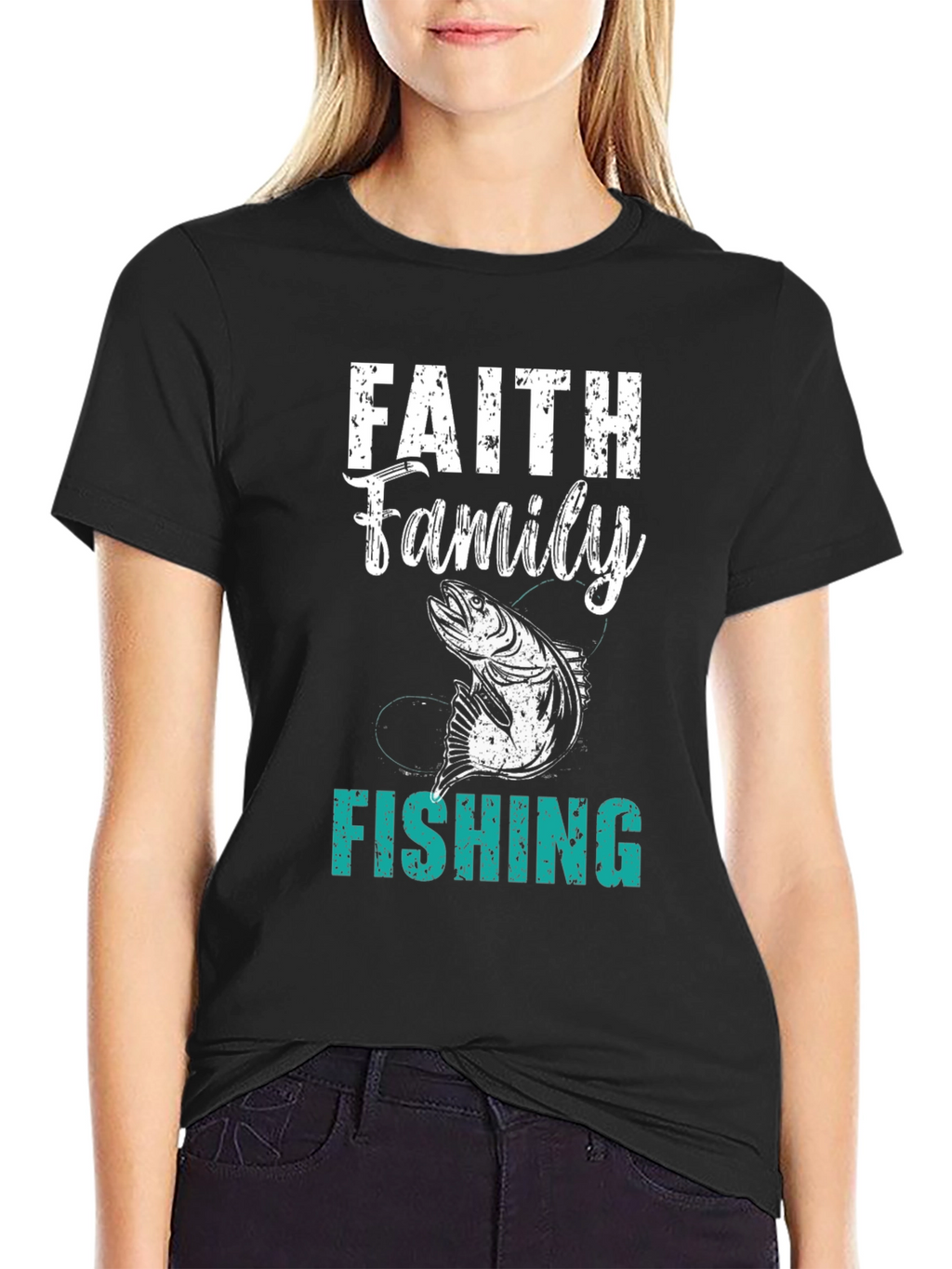 Faith Family Fishing Mens Black T-Shirt