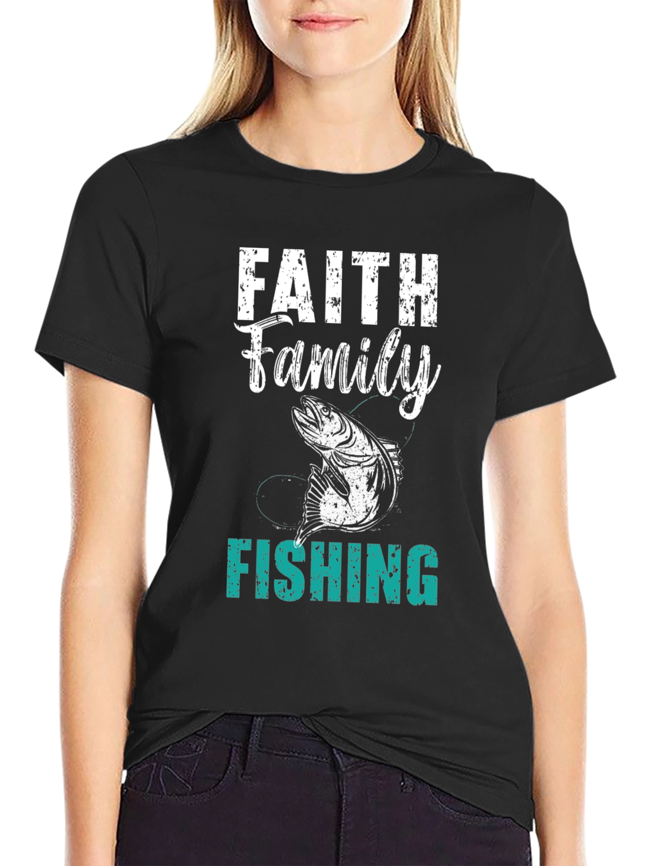 Faith Family Fishing Mens Black T-Shirt
