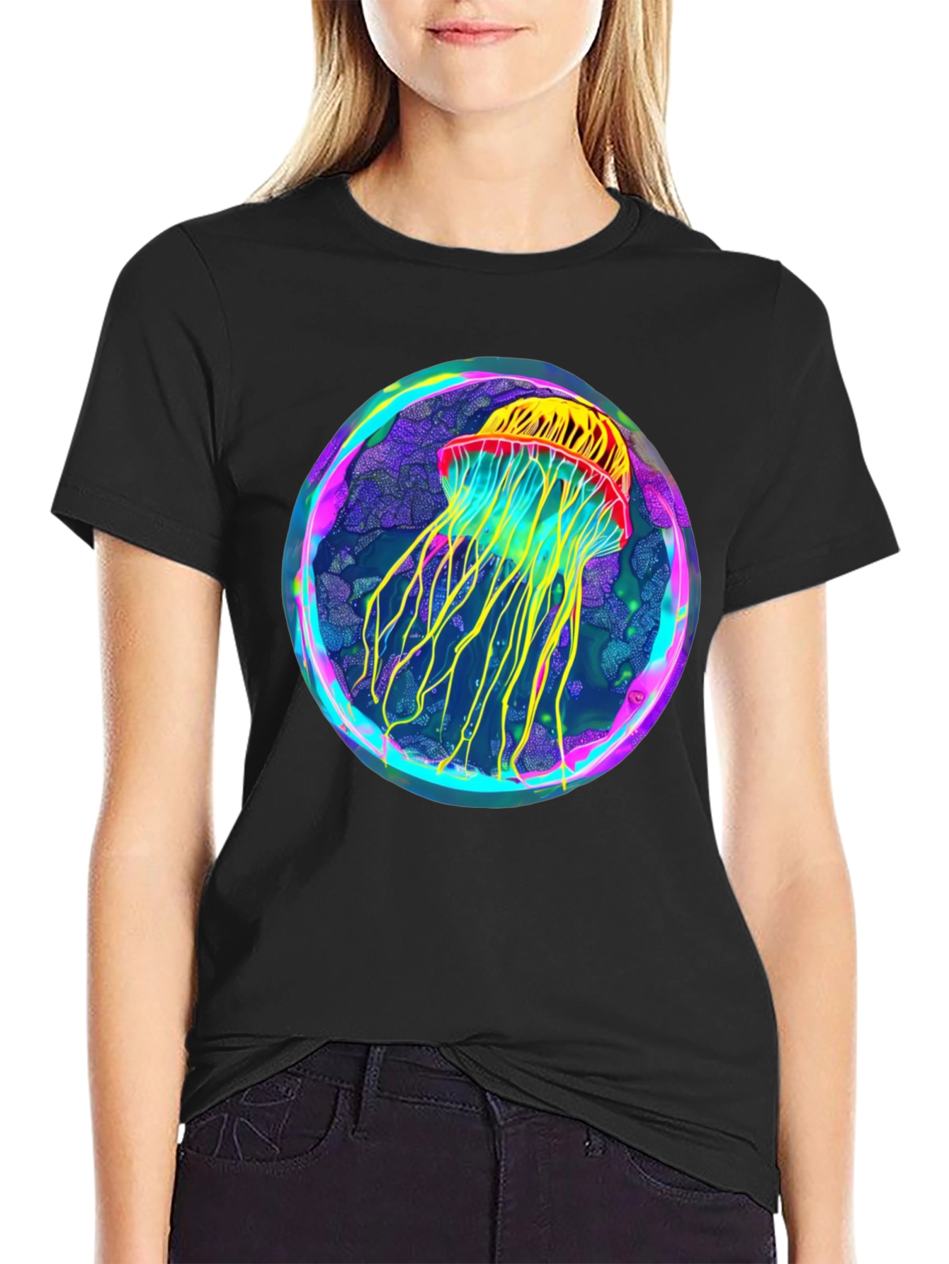 Neon Jellyfish Graphic Black Tee