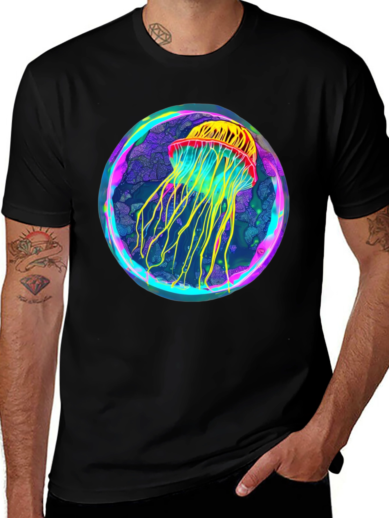 Neon Jellyfish Graphic Black Tee