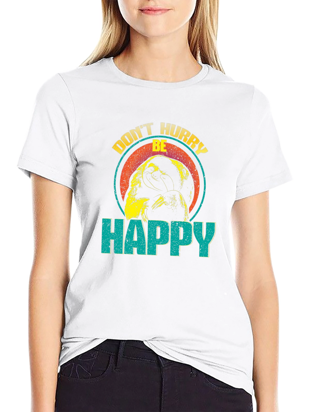Dont Hurry Be Happy Sloth Graphic T-Shirt