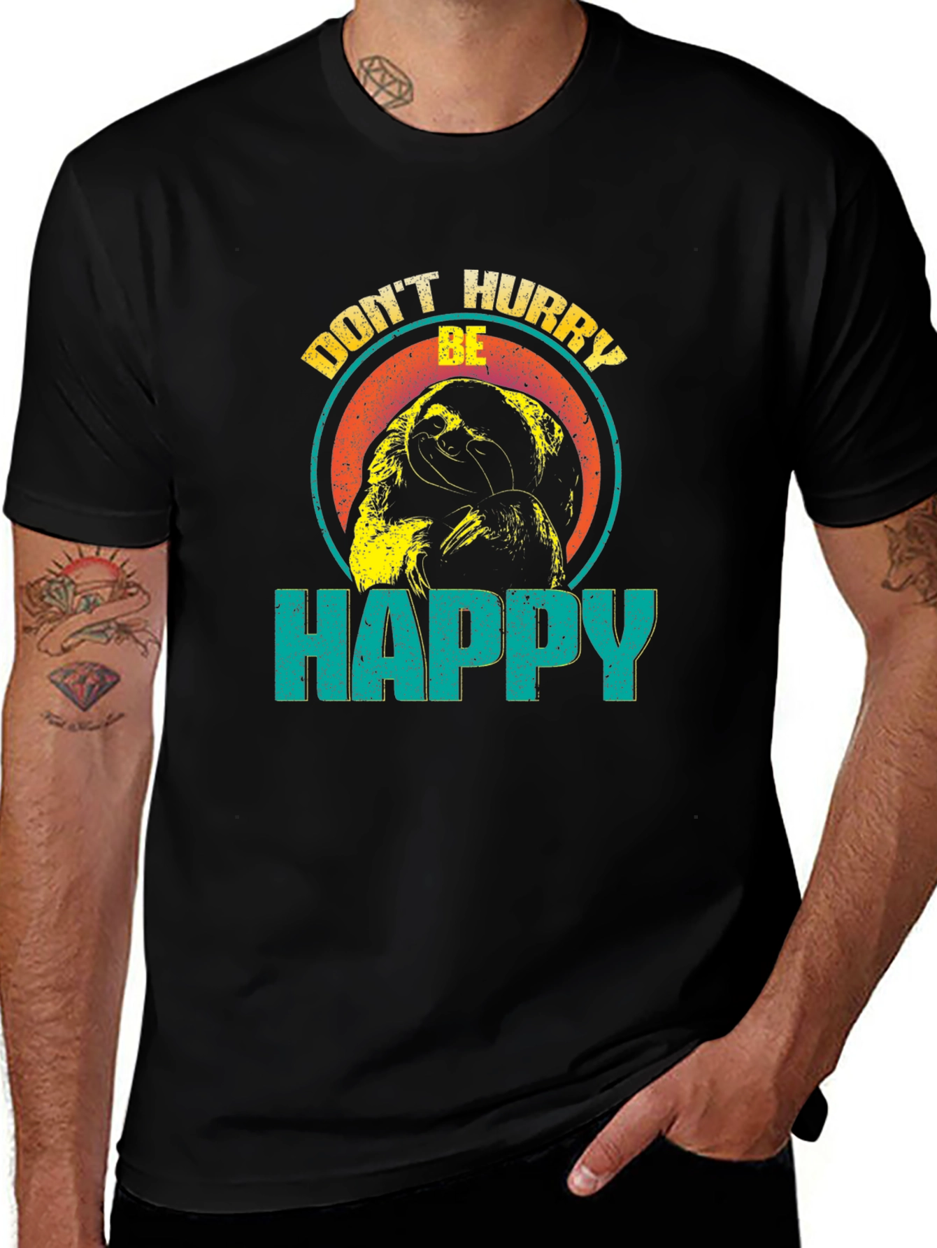 Dont Hurry Be Happy Sloth Graphic T-Shirt