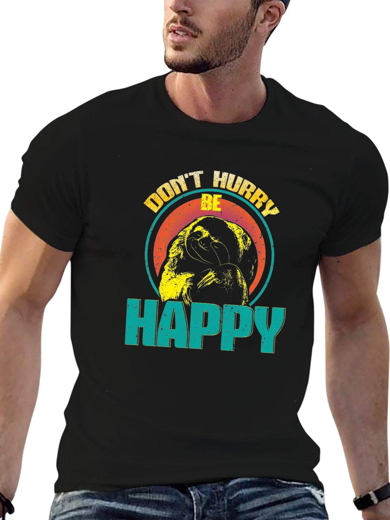 Dont Hurry Be Happy Sloth Graphic T-Shirt