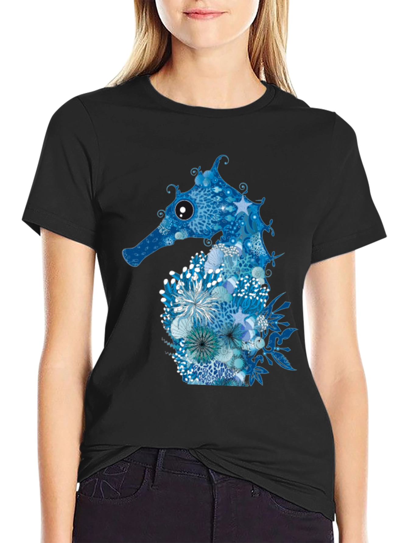 Blue Seahorse Graphic Tee - Unique Ocean Design