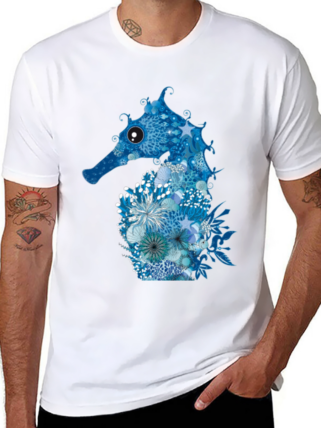 Blue Seahorse Graphic Tee - Unique Ocean Design