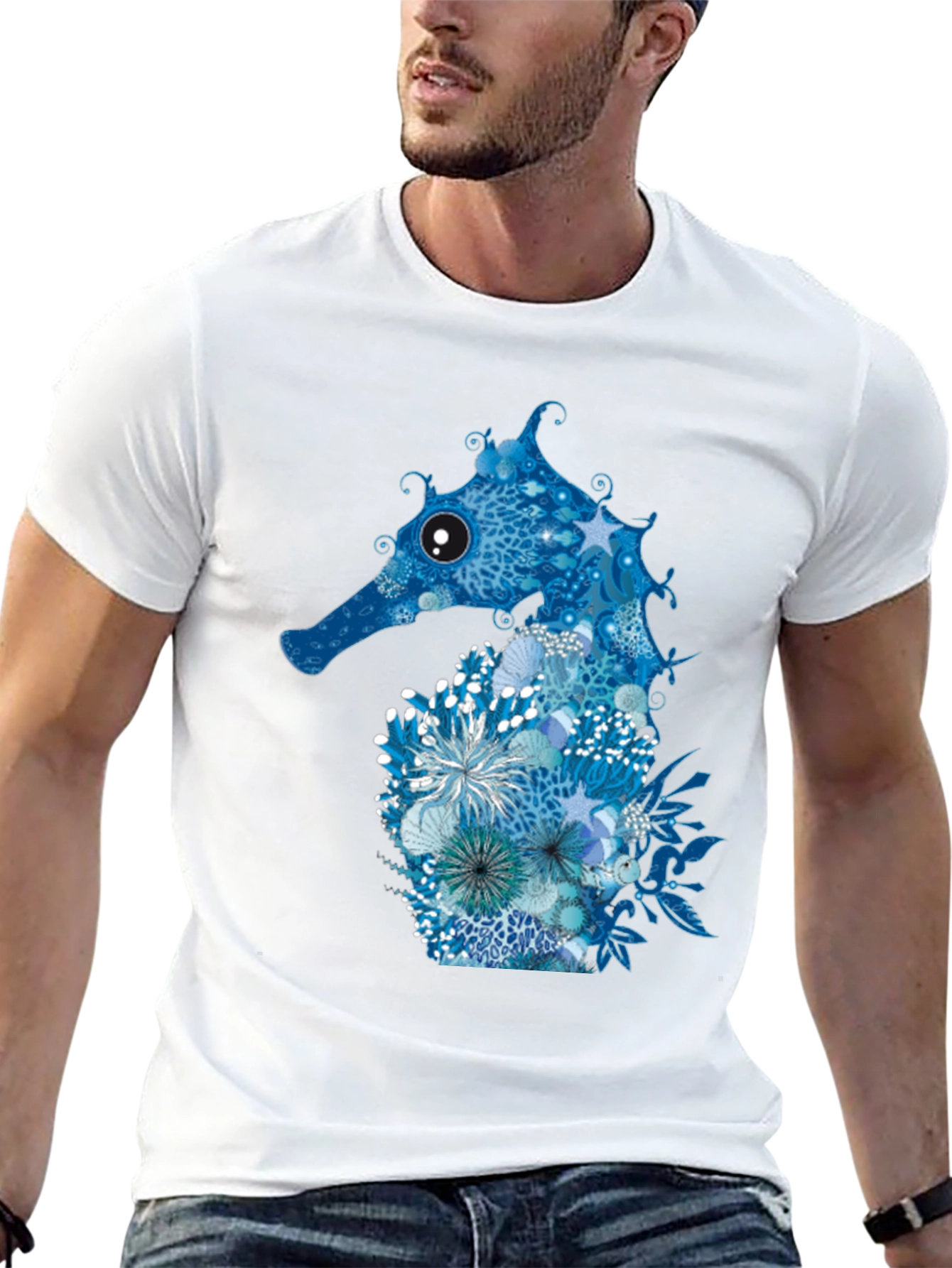 Blue Seahorse Graphic Tee - Unique Ocean Design