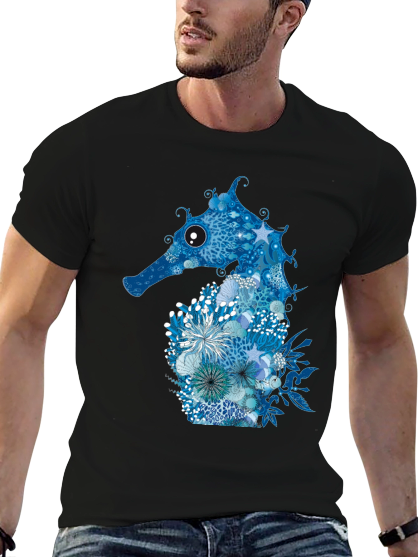 Blue Seahorse Graphic Tee - Unique Ocean Design