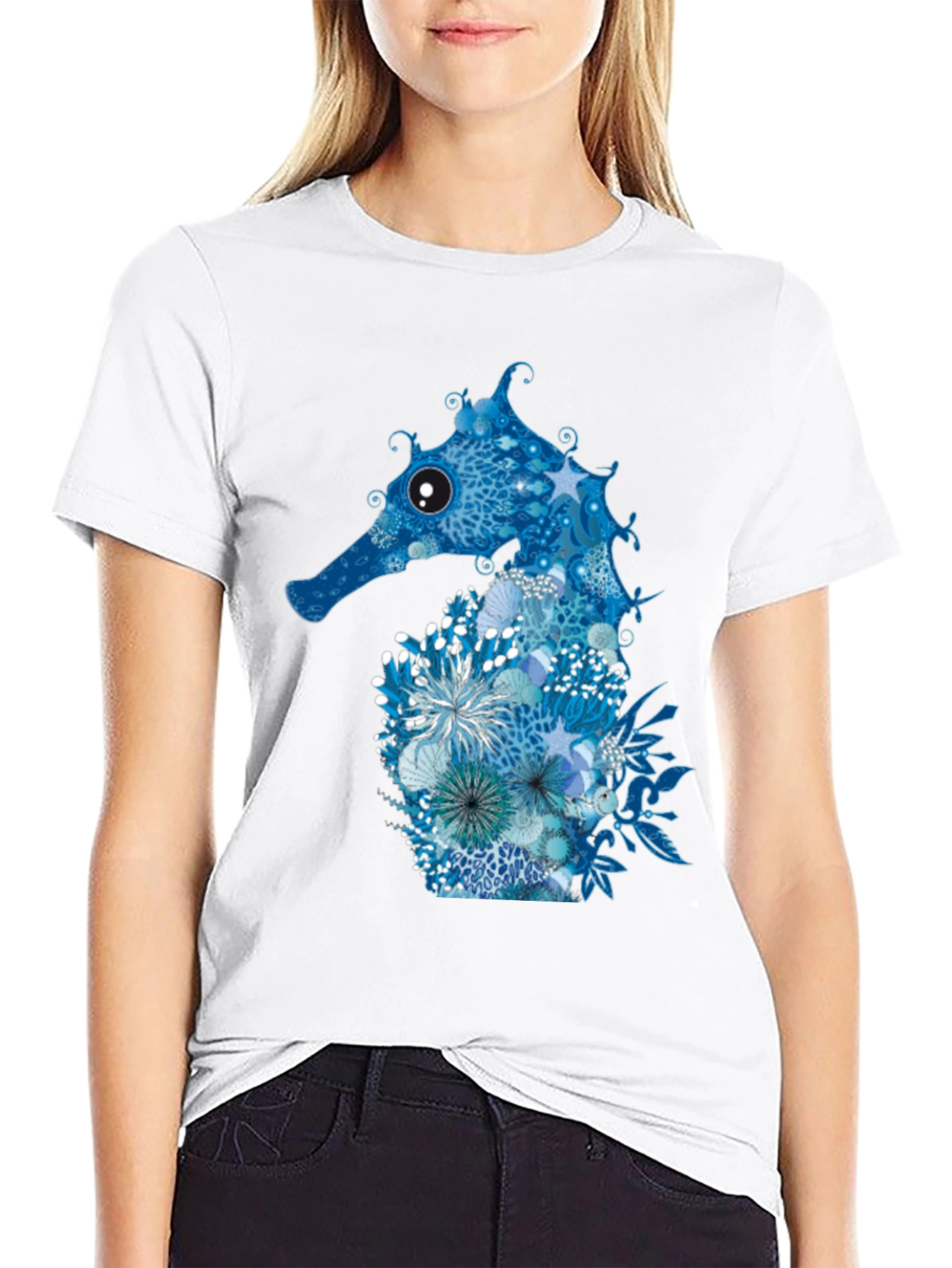 Blue Seahorse Graphic Tee - Unique Ocean Design