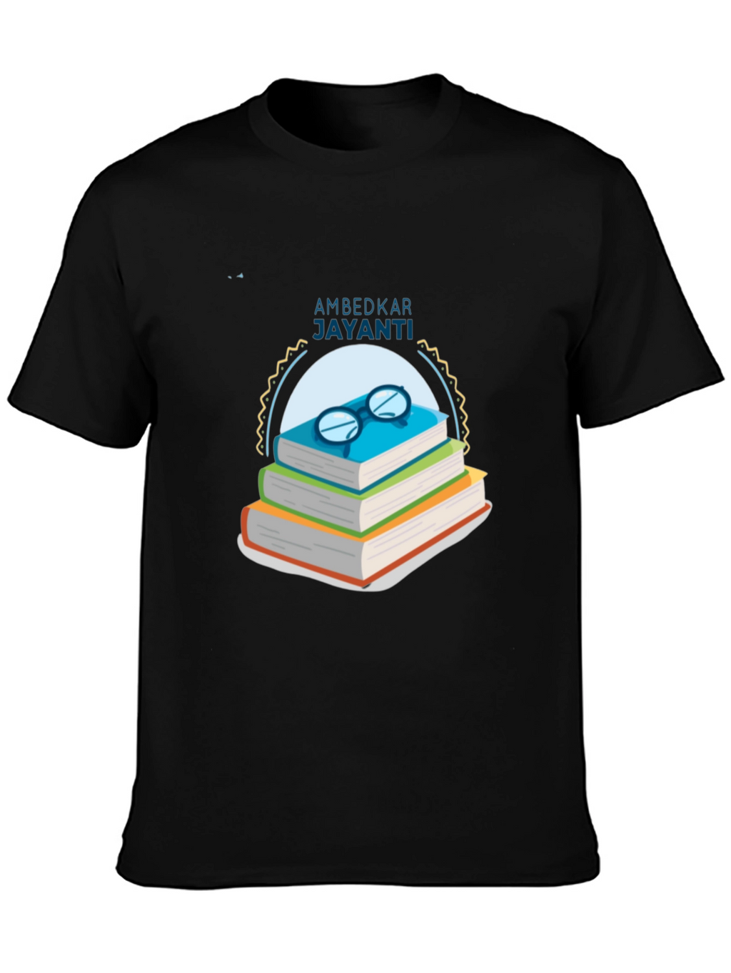 Ambedkar Jayanti T-Shirt: Stacked Books & Glasses Design