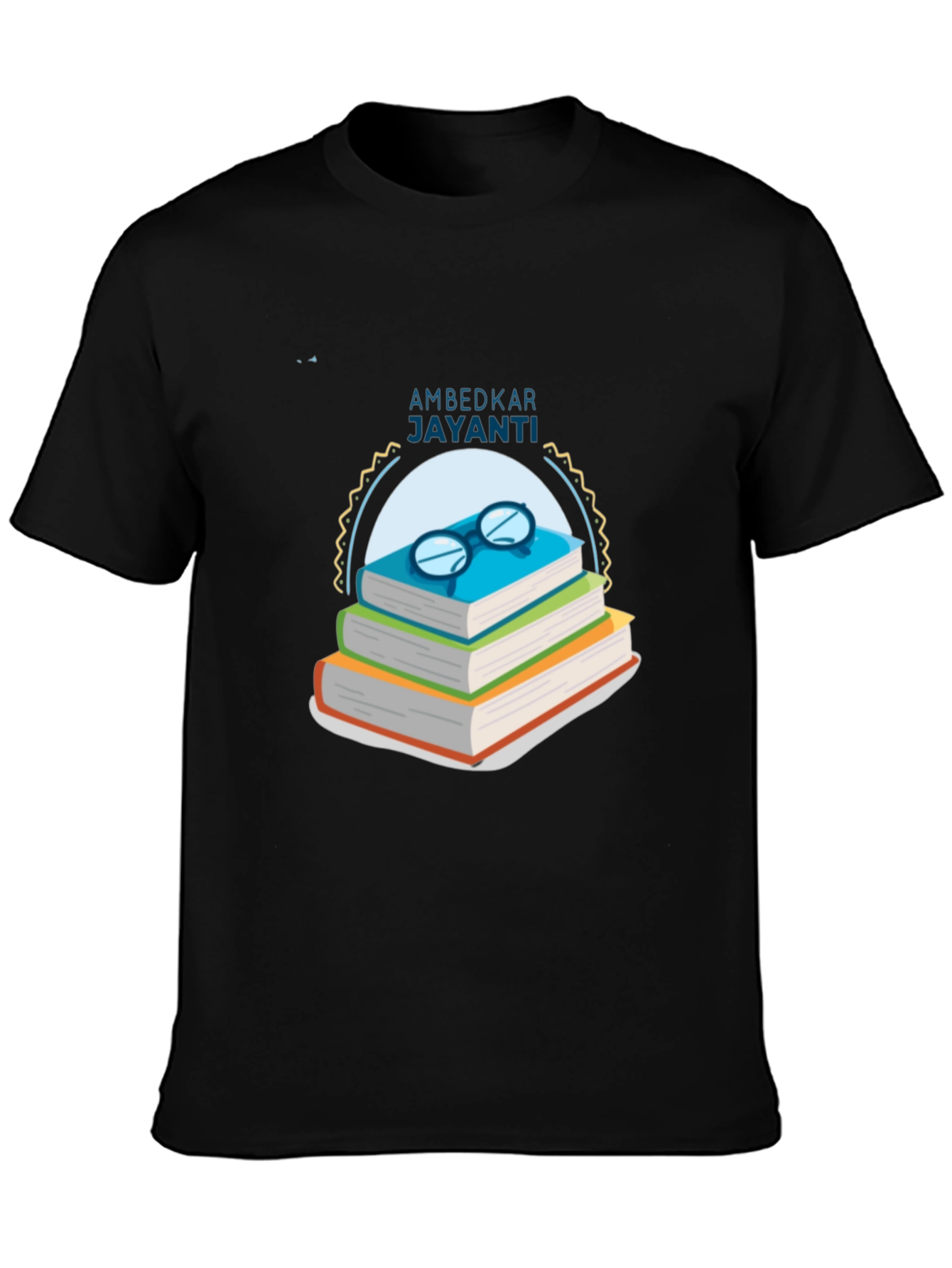 Ambedkar Jayanti T-Shirt: Stacked Books & Glasses Design