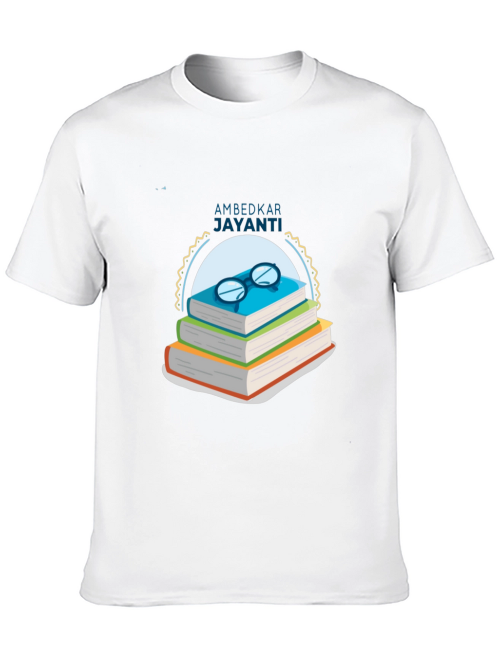 Ambedkar Jayanti T-Shirt: Stacked Books & Glasses Design