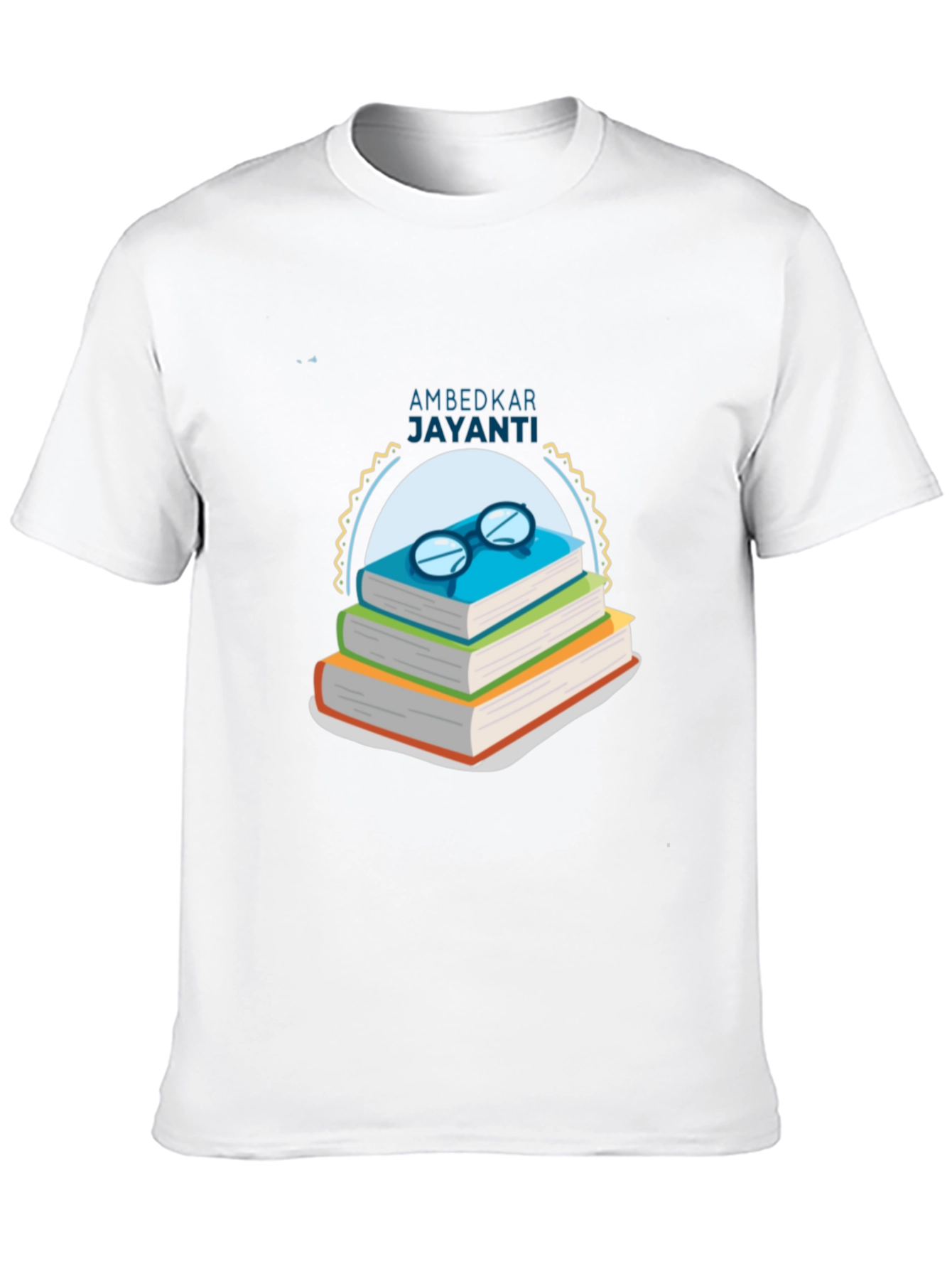 Ambedkar Jayanti T-Shirt: Stacked Books & Glasses Design